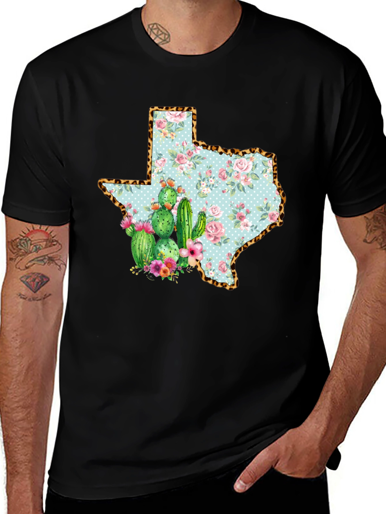 Variant 10 of Texas Cactus Floral Leopard Print Graphic T-Shirt