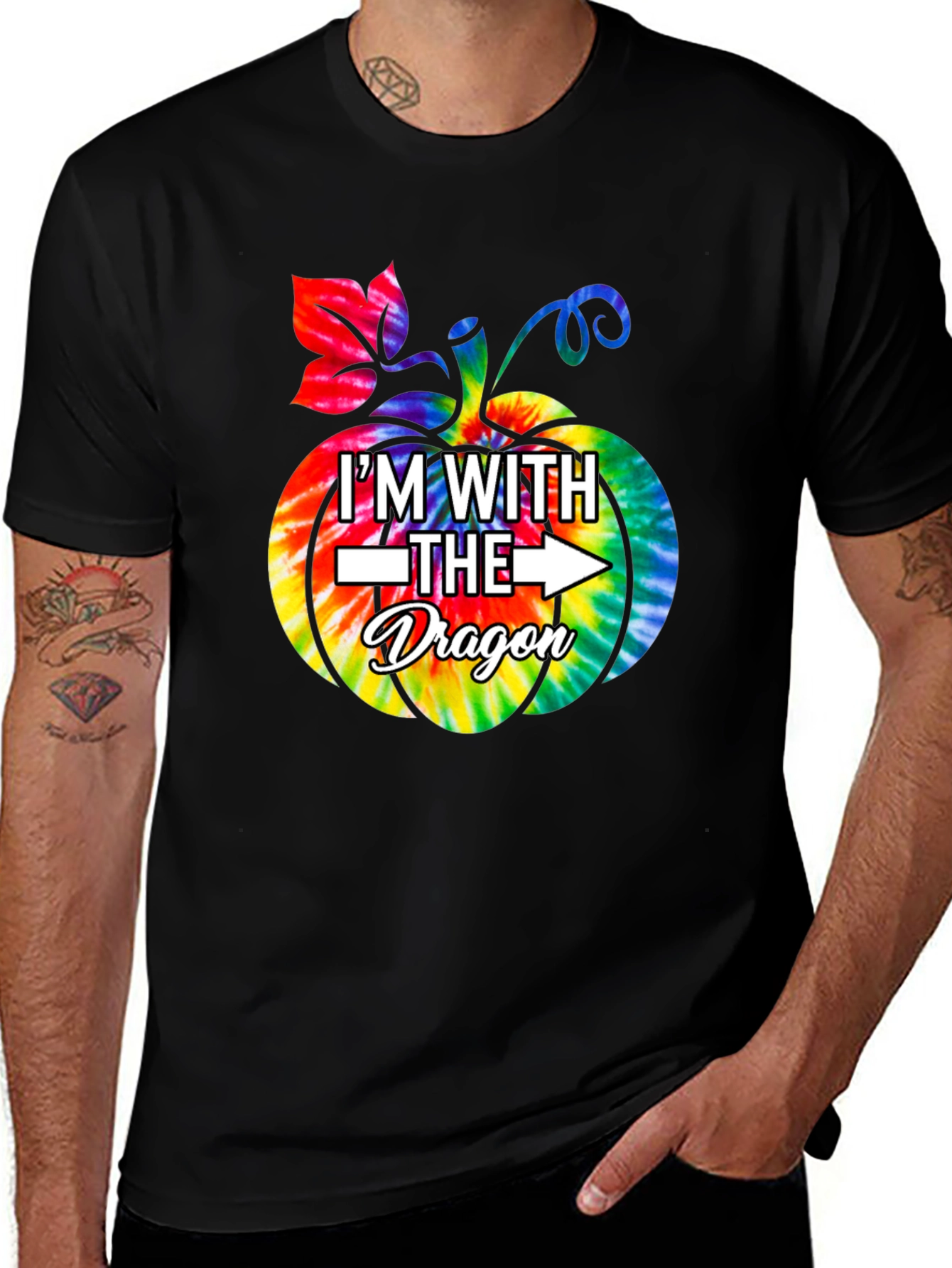 Variant 29 of I'm With the Dragon Tie-Dye Pumpkin T-Shirt