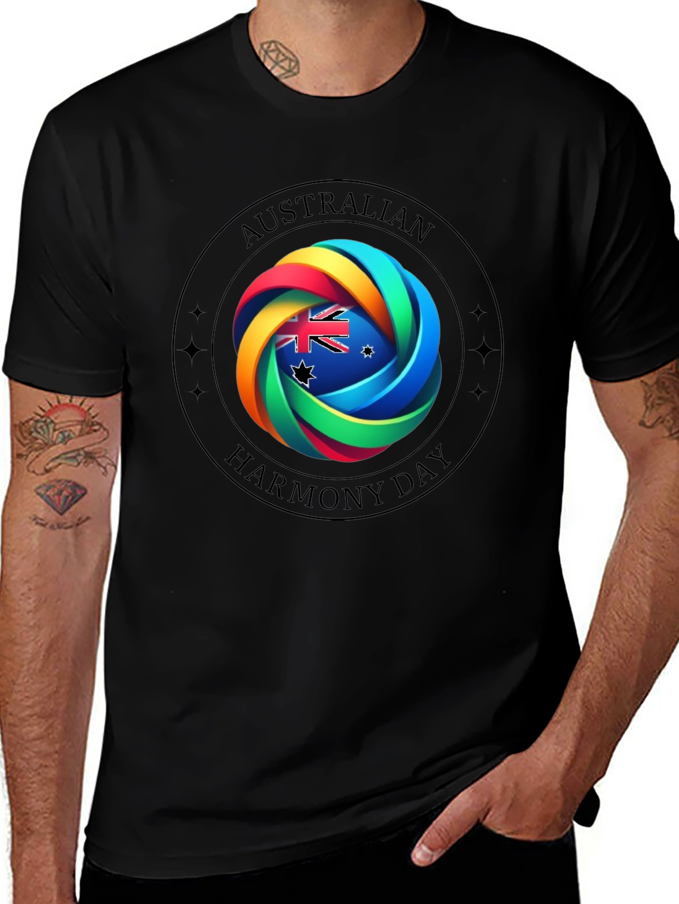 Australian Harmony Day Black T-Shirt