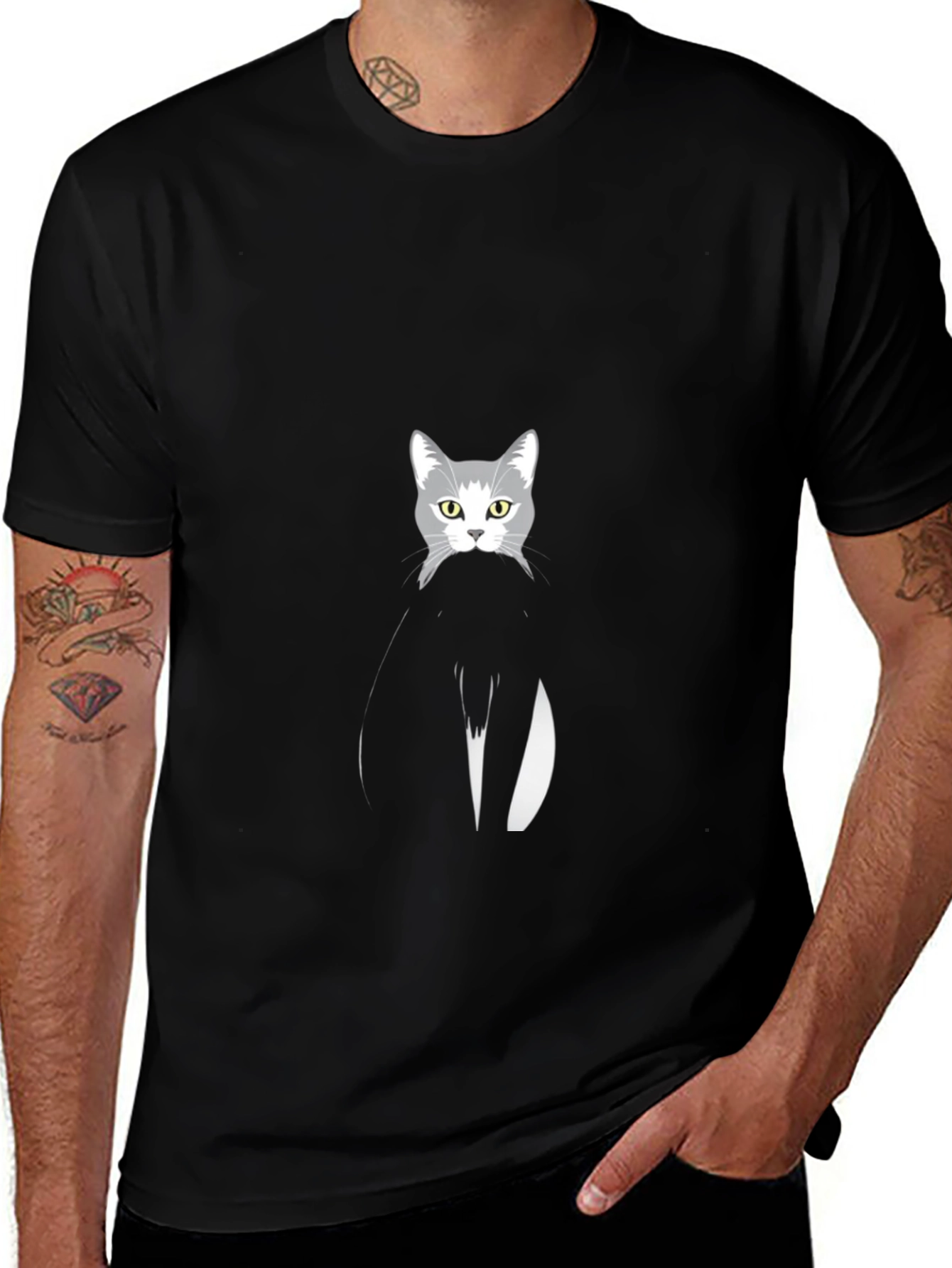 Variant 28 of Cat Graphic Black T-Shirt - Unique Design Tee