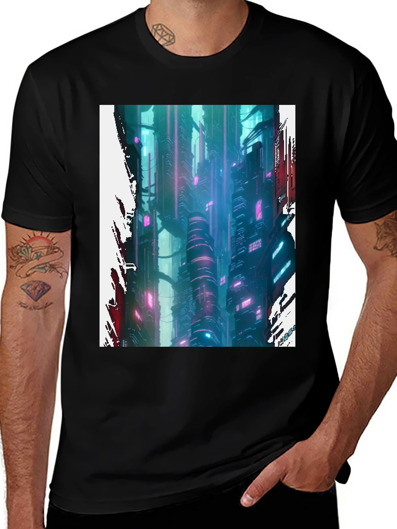 Variant 19 of Cyberpunk Cityscape Graphic Tee