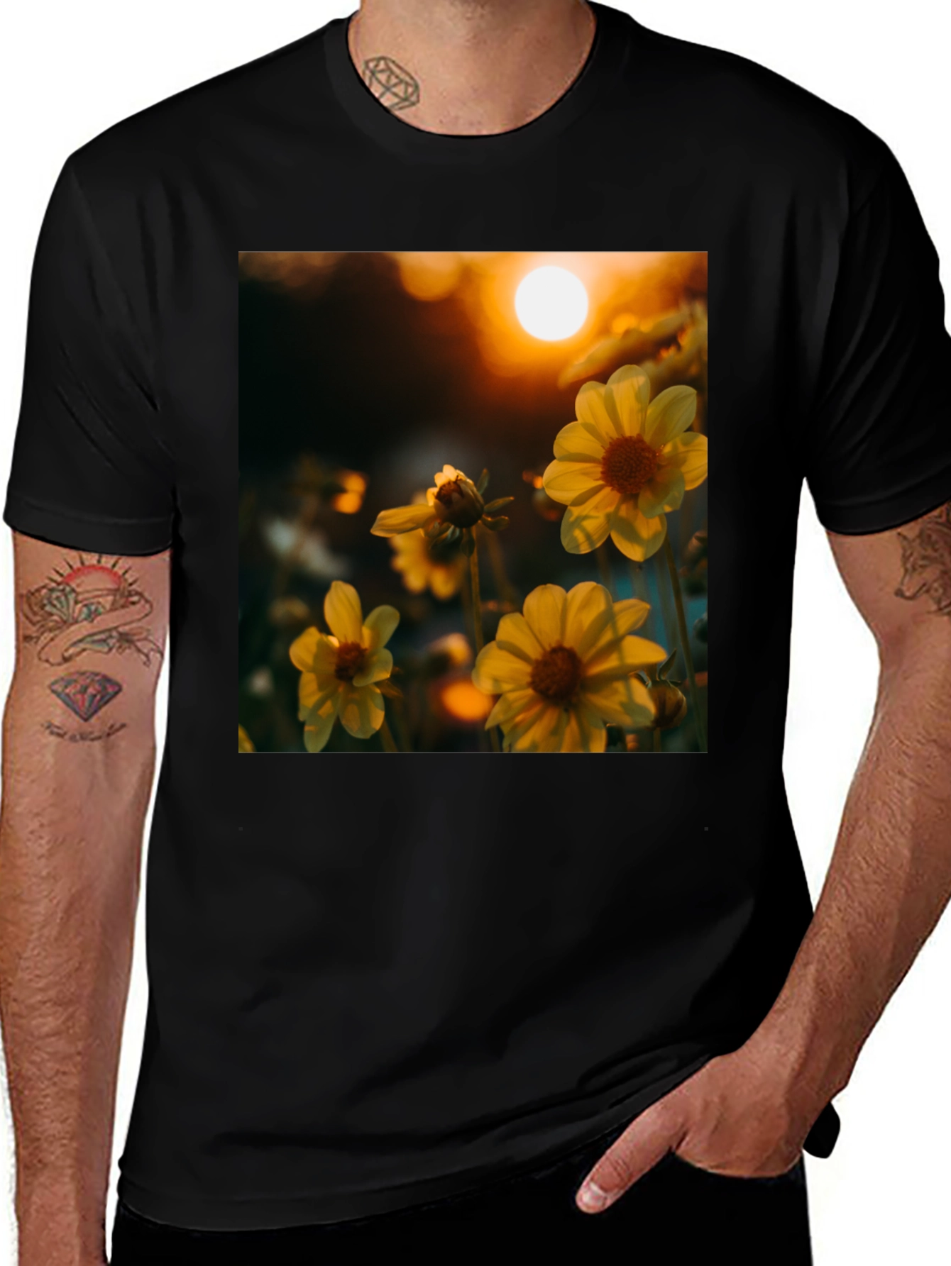 Variant 18 of Floral Sunset Tee - Classic Comfort, Eye-Catching Design