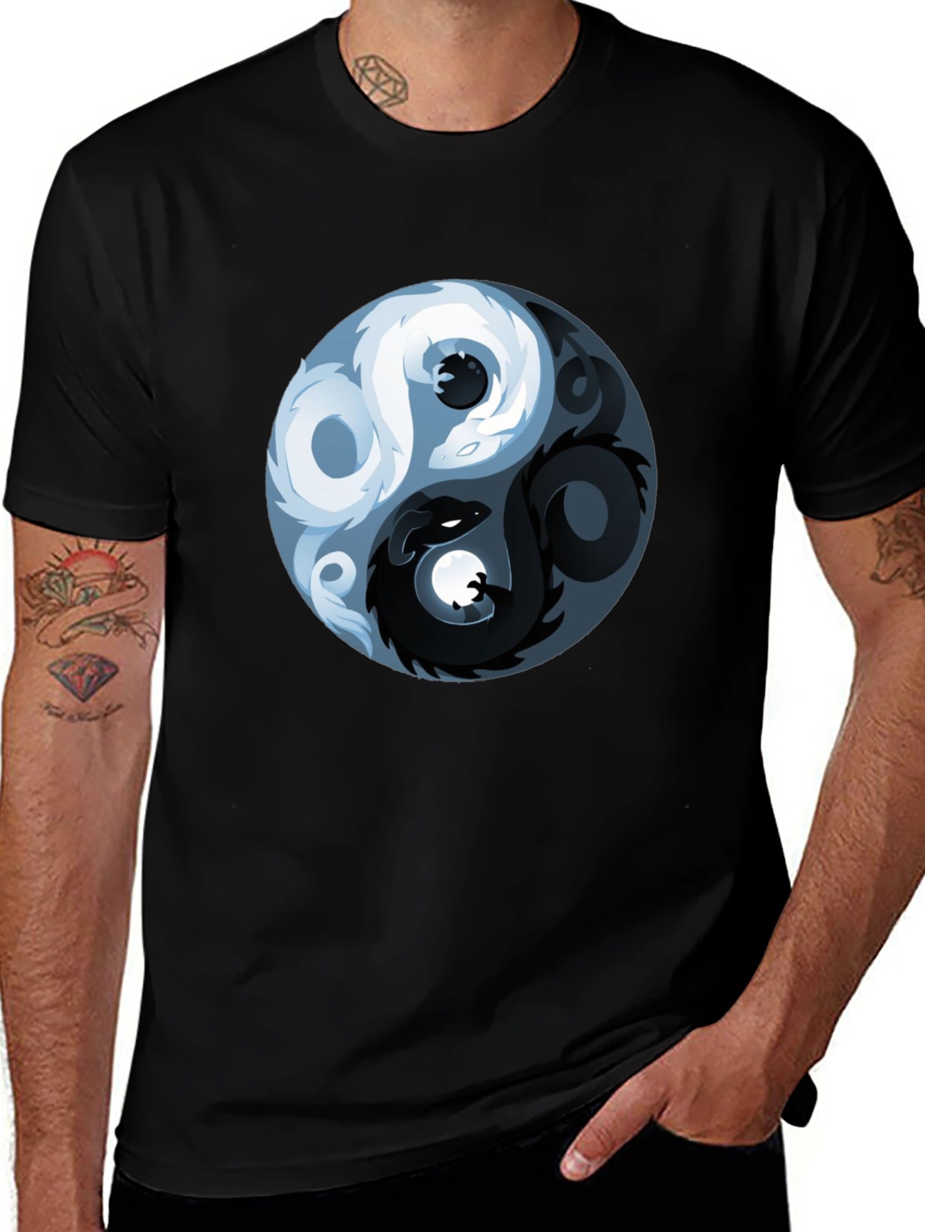 Black Yin Yang Dragon Graphic T-Shirt main image