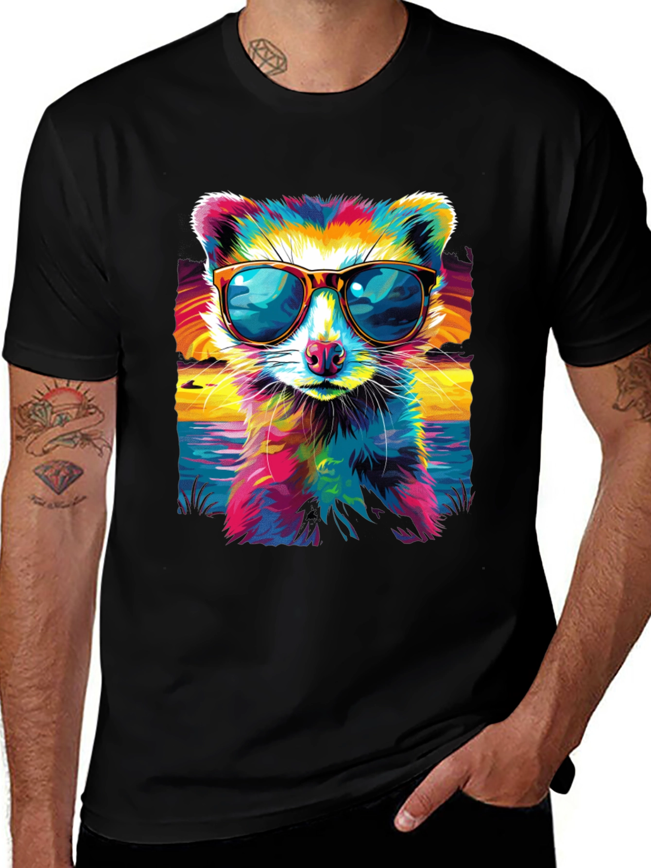 Variant 26 of Cool Raccoon Graphic Tee - Sunset Shades