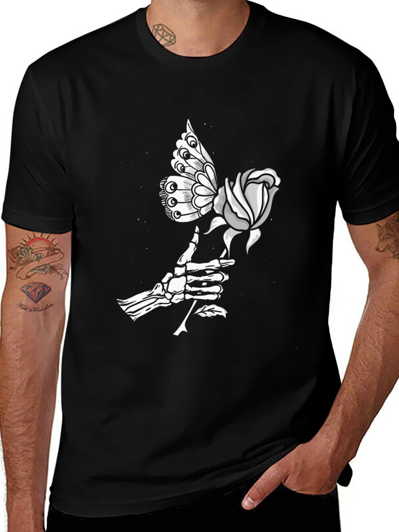 Variant 8 of Skeleton Hand Rose Butterfly Graphic Tee
