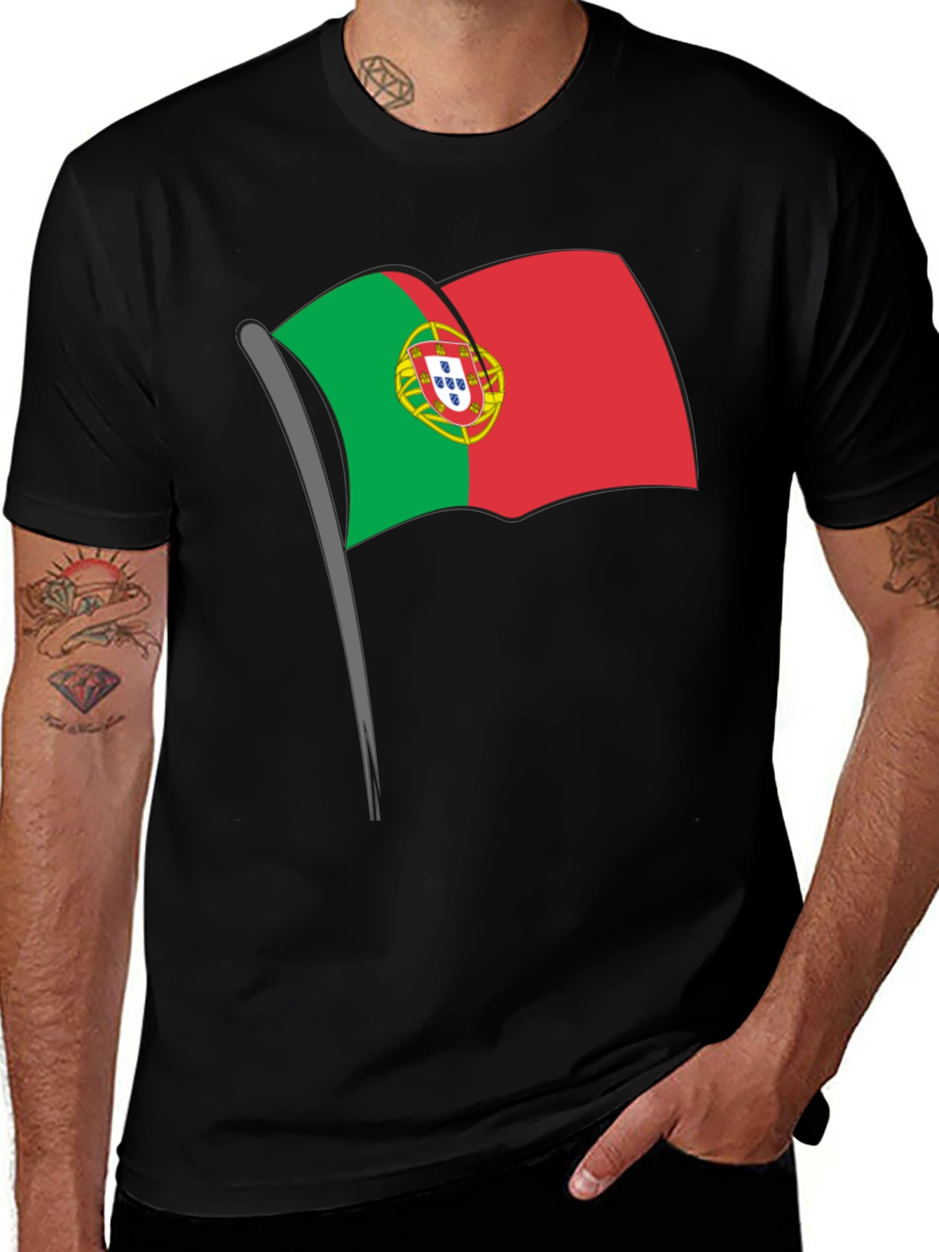 Portugal Flag Graphic Tee - Black Casual T-Shirt