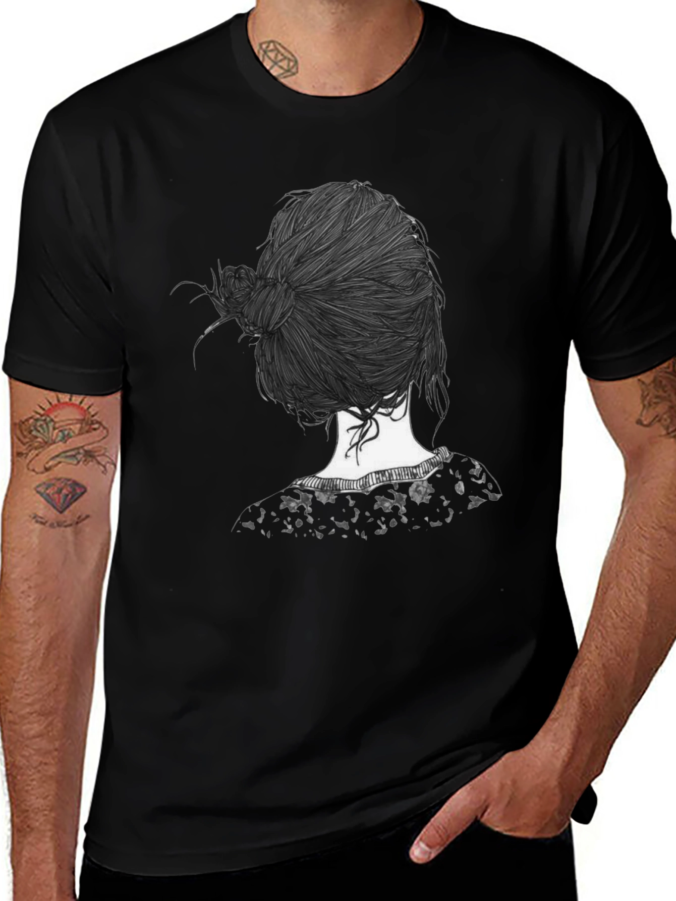 Variant 11 of Stylish Black T-Shirt with Unique Hair Design