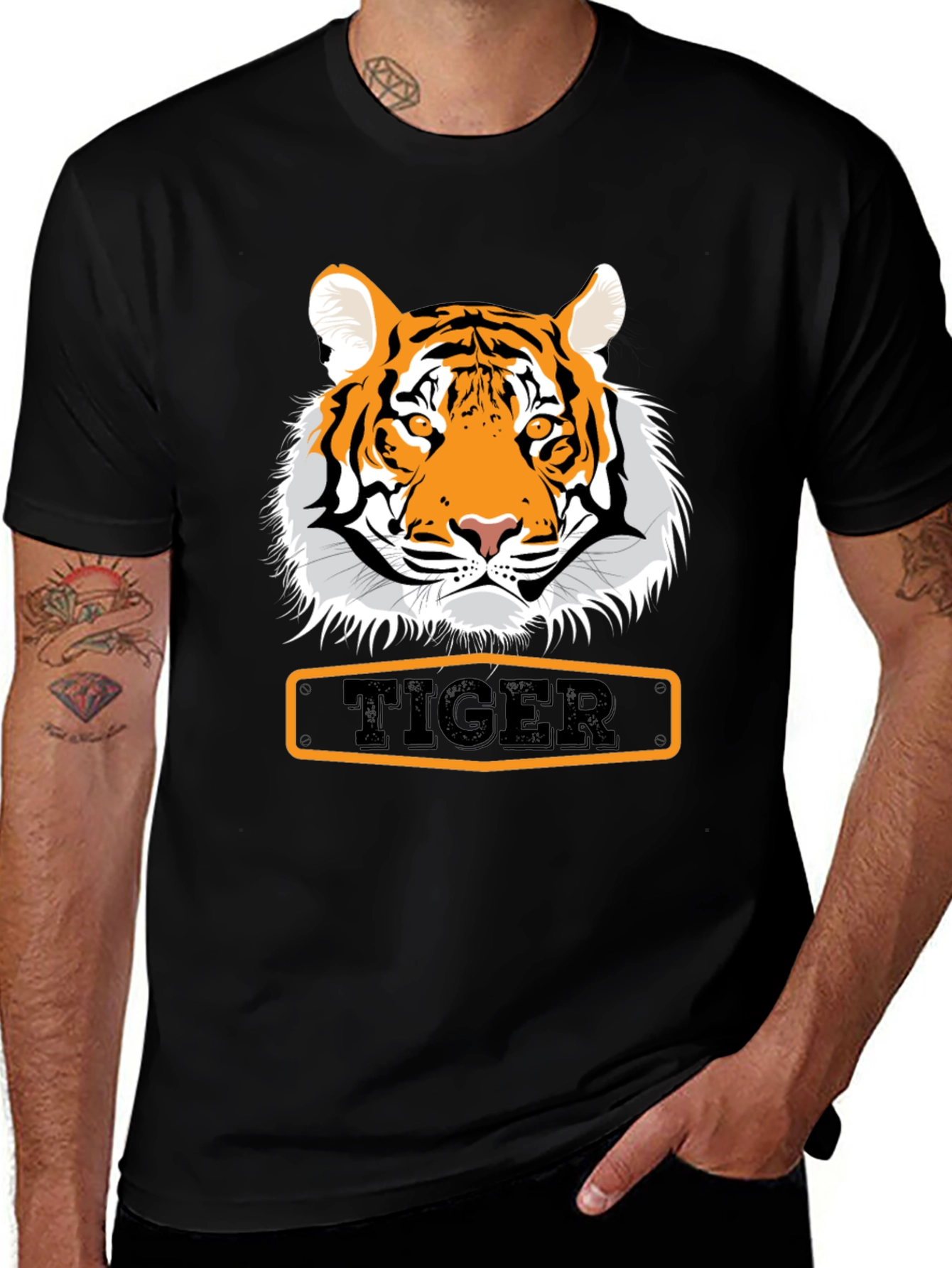 Variant 17 of Tiger Graphic Tee - Bold Black Cotton T-Shirt