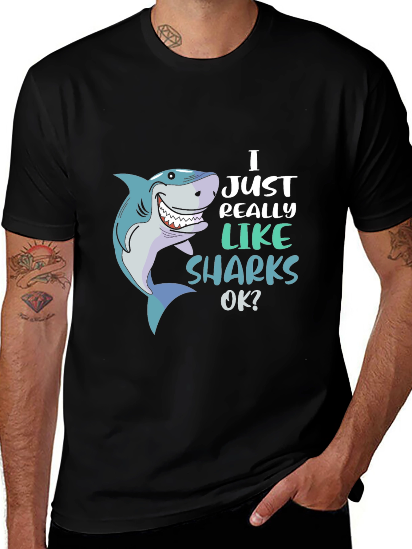 Variant 2 of Shark Lover Graphic Tee - "I Just Really Like Sharks OK?"