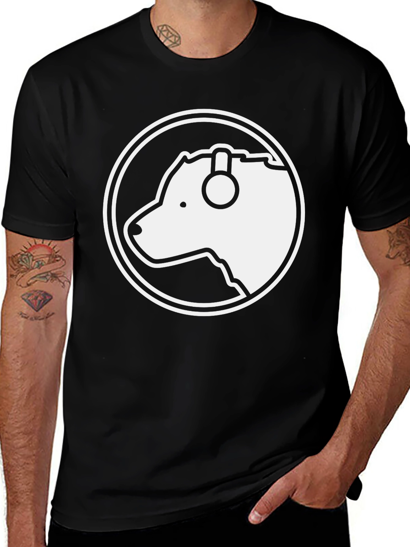 Variant 3 of Bear Headphone Tee - Black Cotton Graphic T-Shirt