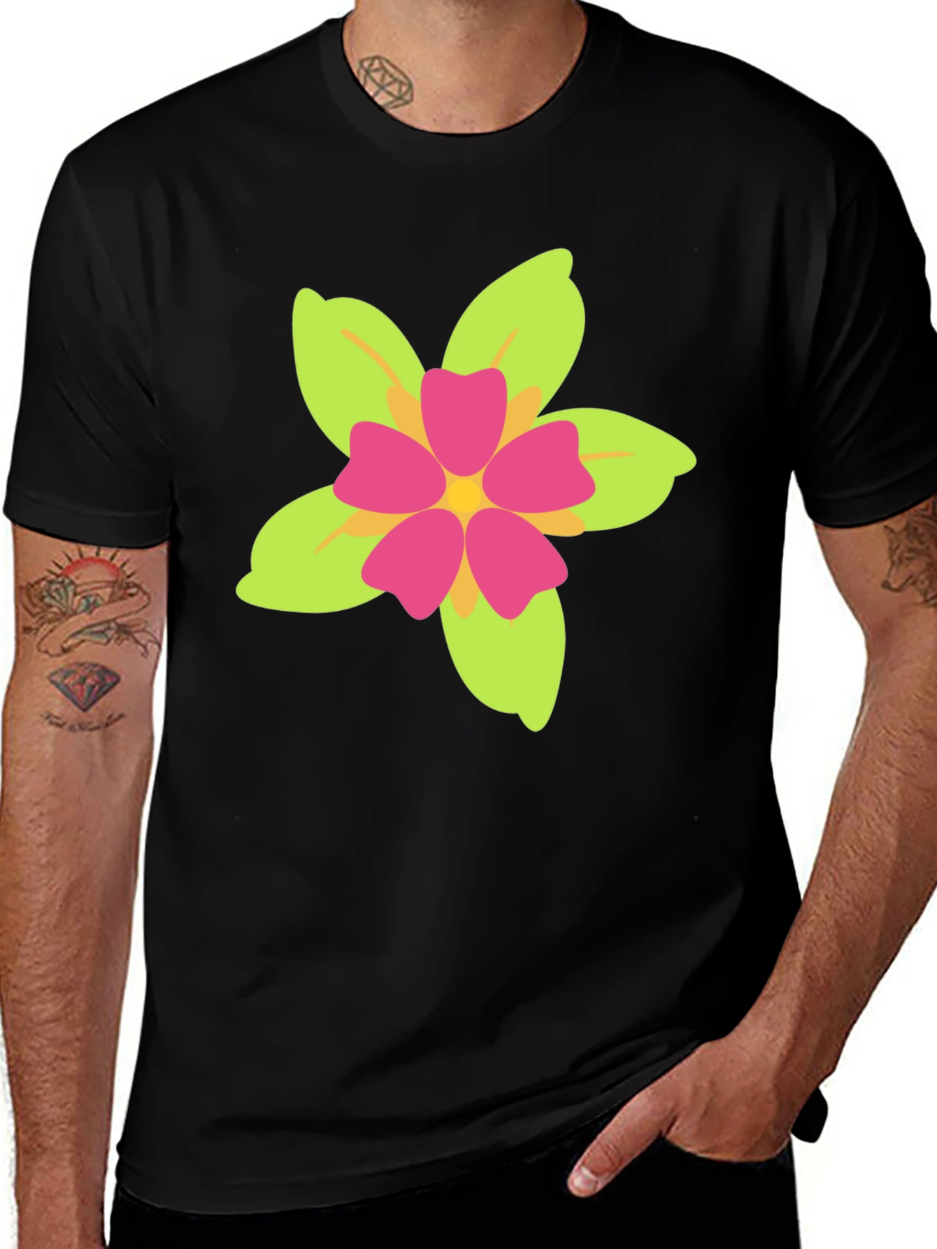 Variant 4 of Floral Print Black T-Shirt - Casual Style