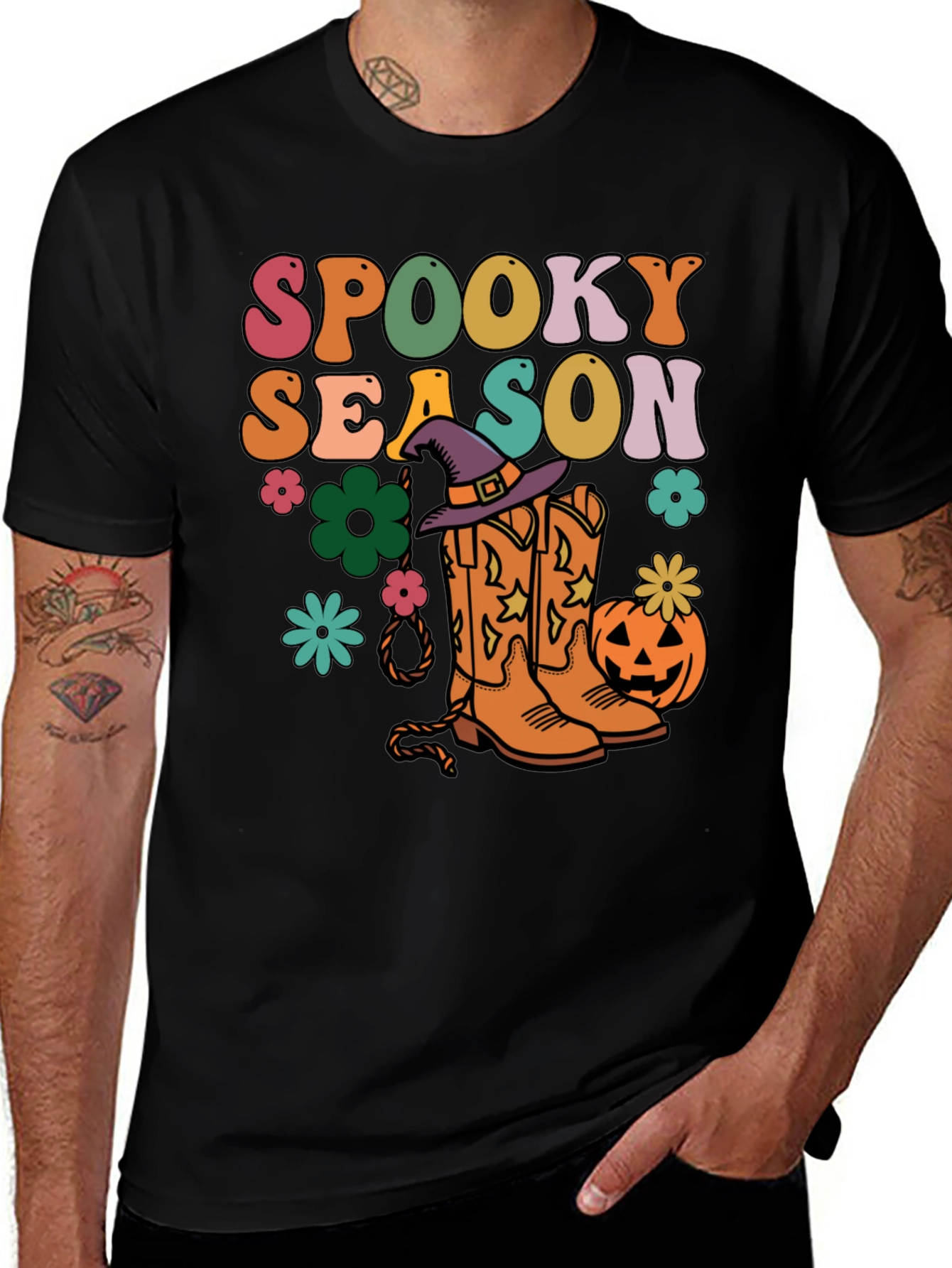 Black Spooky Season Retro Halloween T-Shirt main image