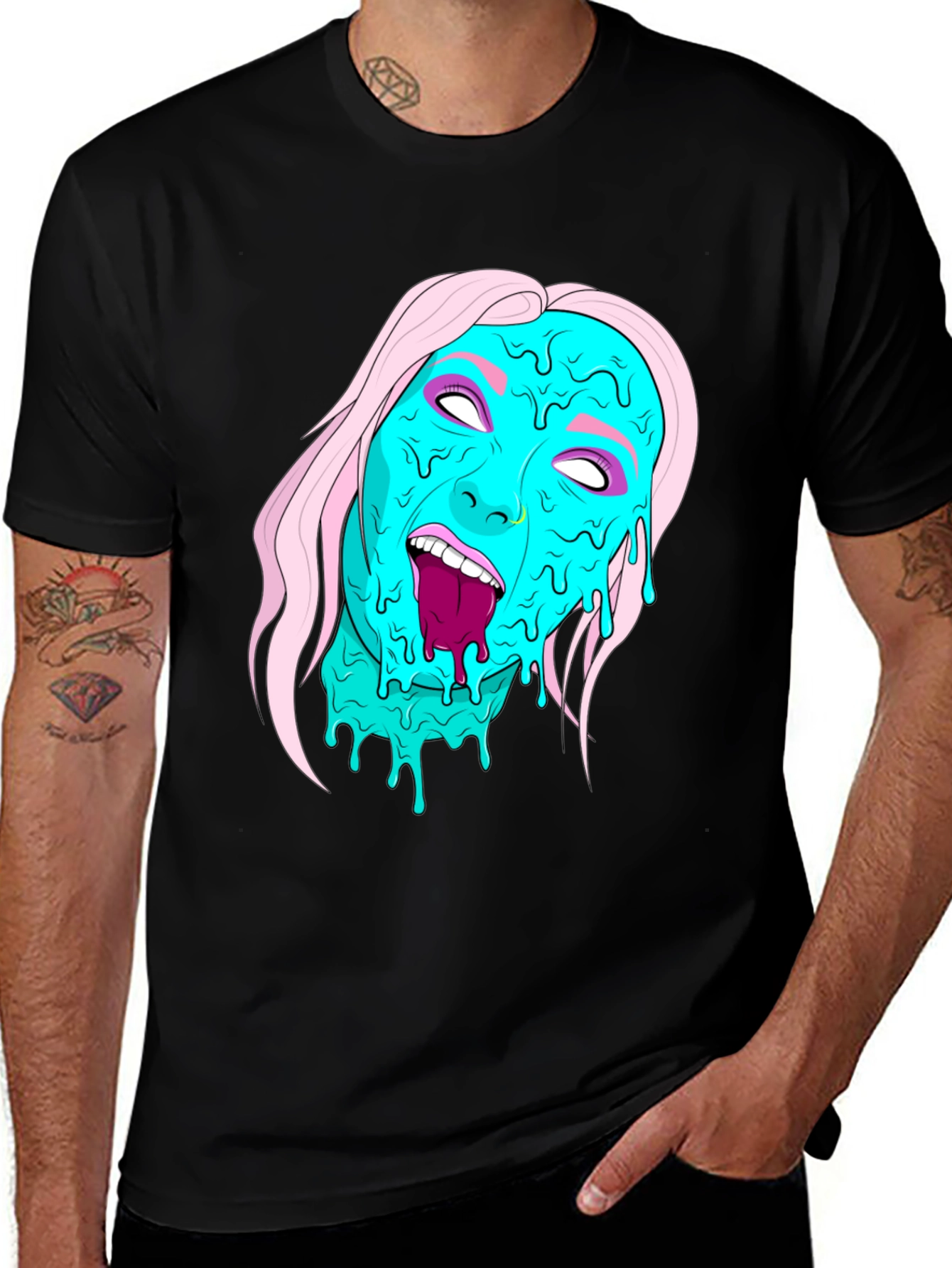 Variant 11 of Melting Face Graphic Black T-Shirt