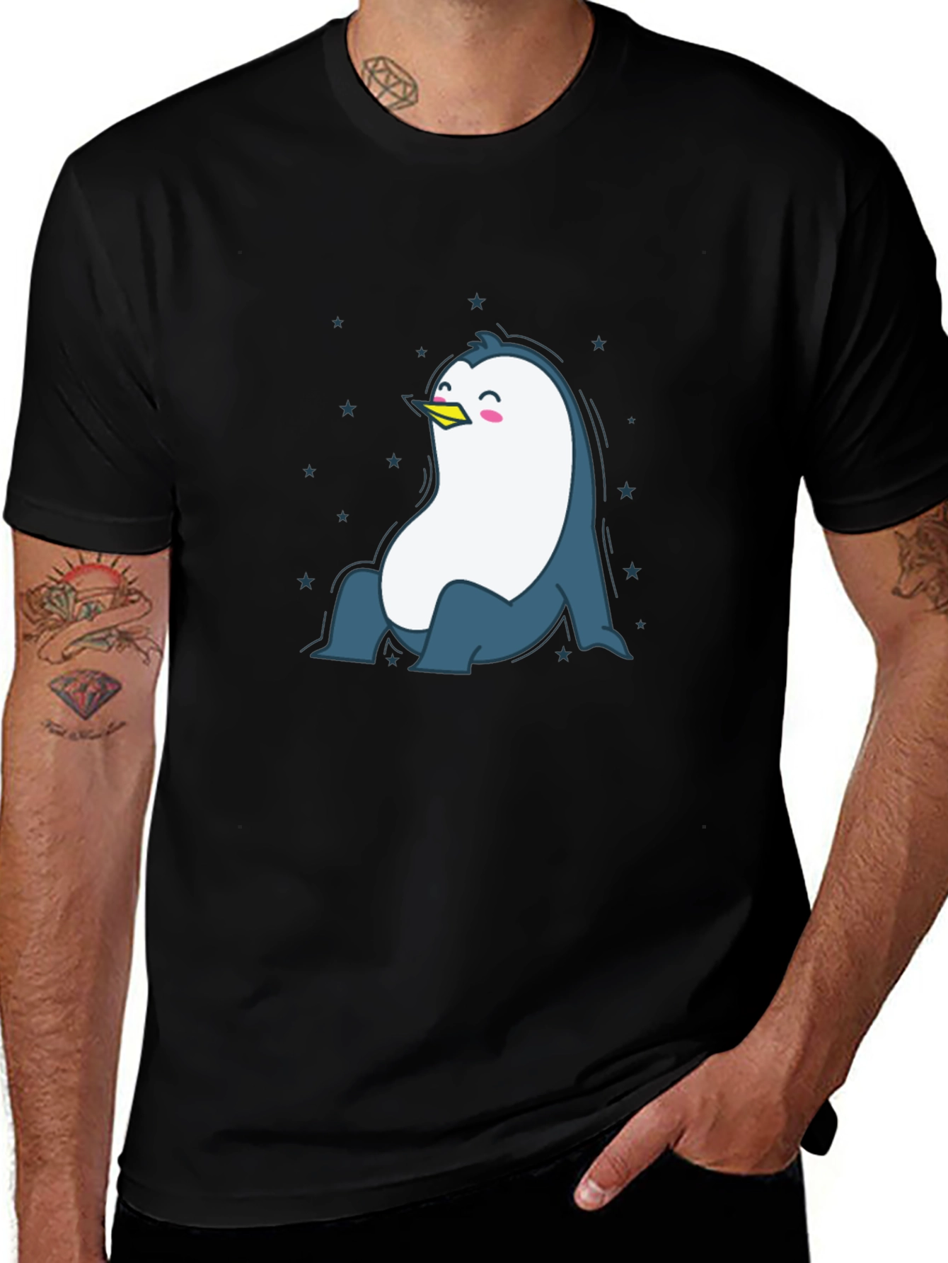 Variant 7 of Cute Penguin Graphic Tee - Men's Black T-Shirt