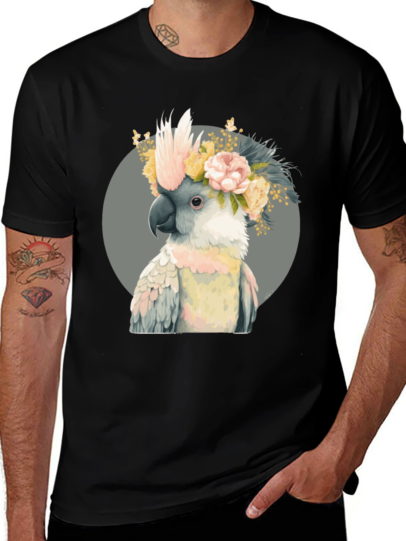Variant 23 of Cockatoo Flower Crown Black T-Shirt