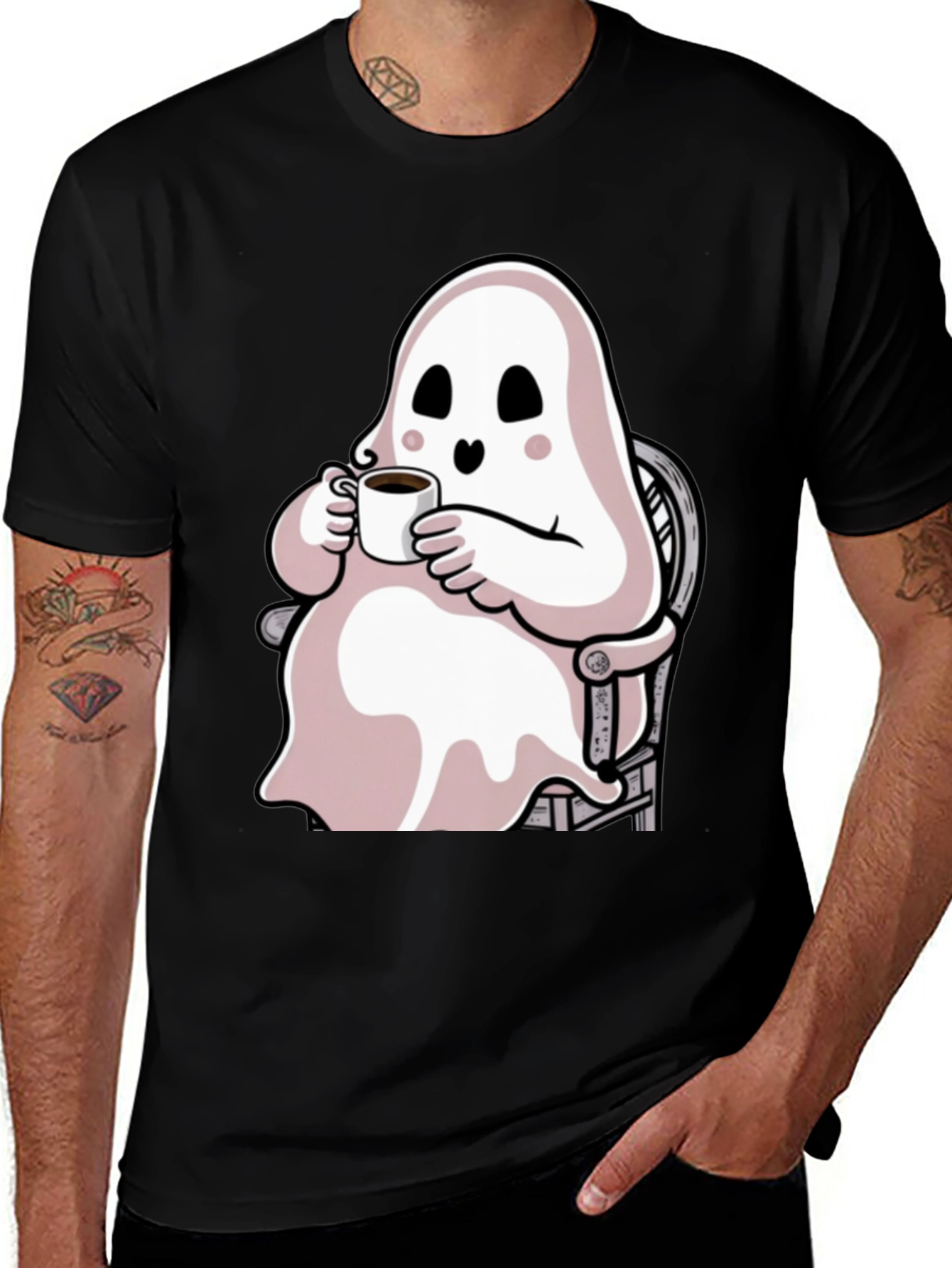 Variant 28 of Ghost Sipping Coffee Graphic Tee