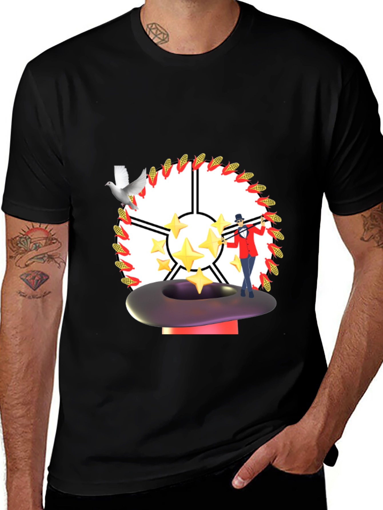 Magical T-Shirt - Dove, Star, Magician Design