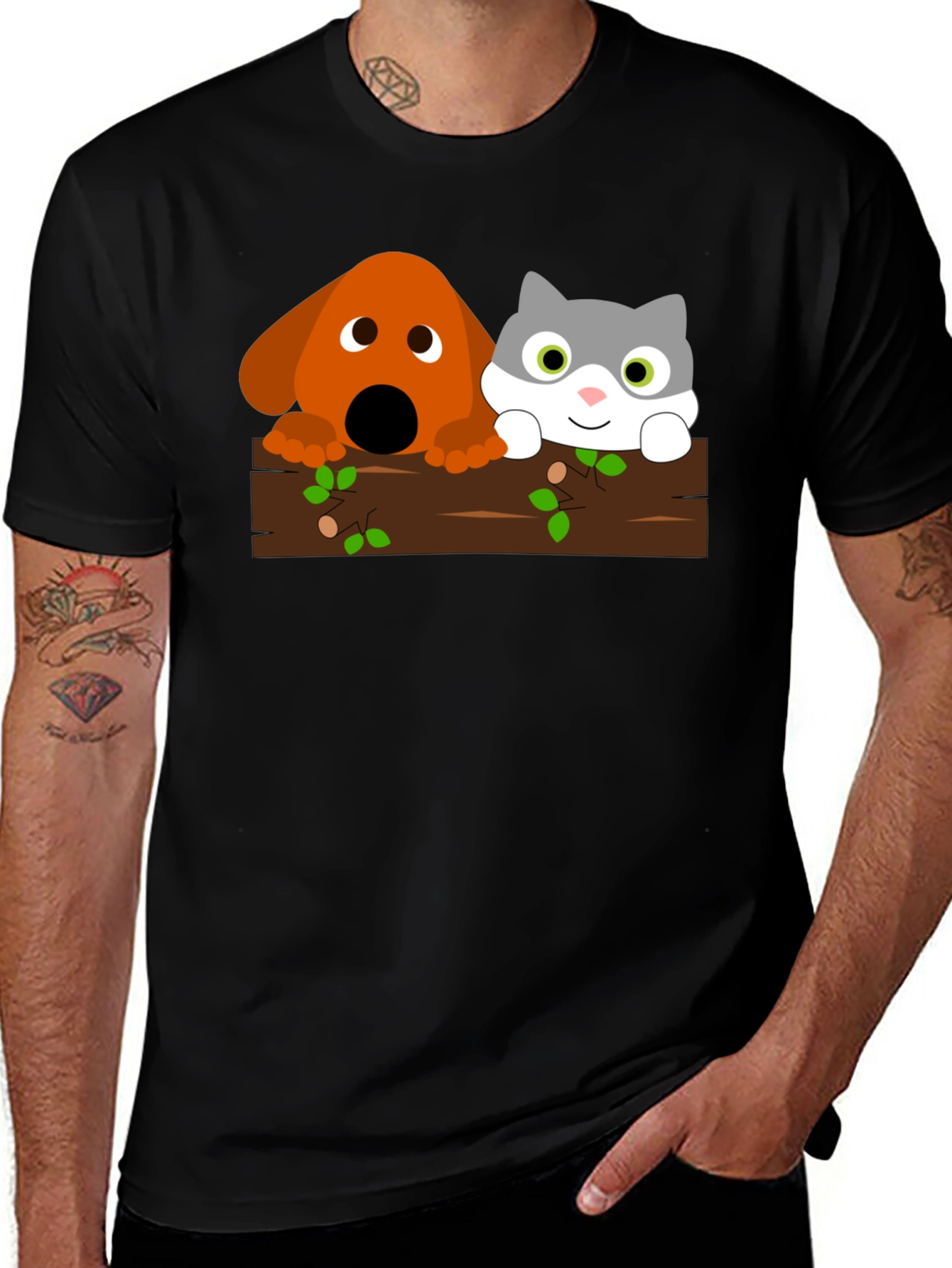 Variant 29 of Cute Cartoon Dog & Cat T-Shirt