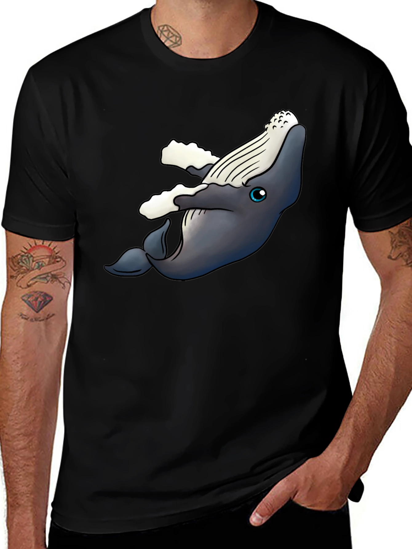 Variant 17 of Whale Graphic T-Shirt - Black Cotton Tee