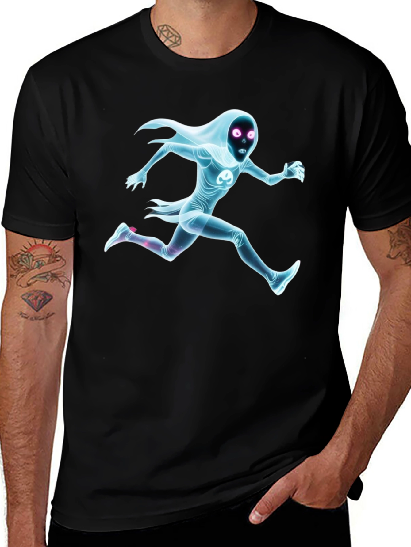 Variant 4 of Black Graphic Tee - Running Ghost Figure