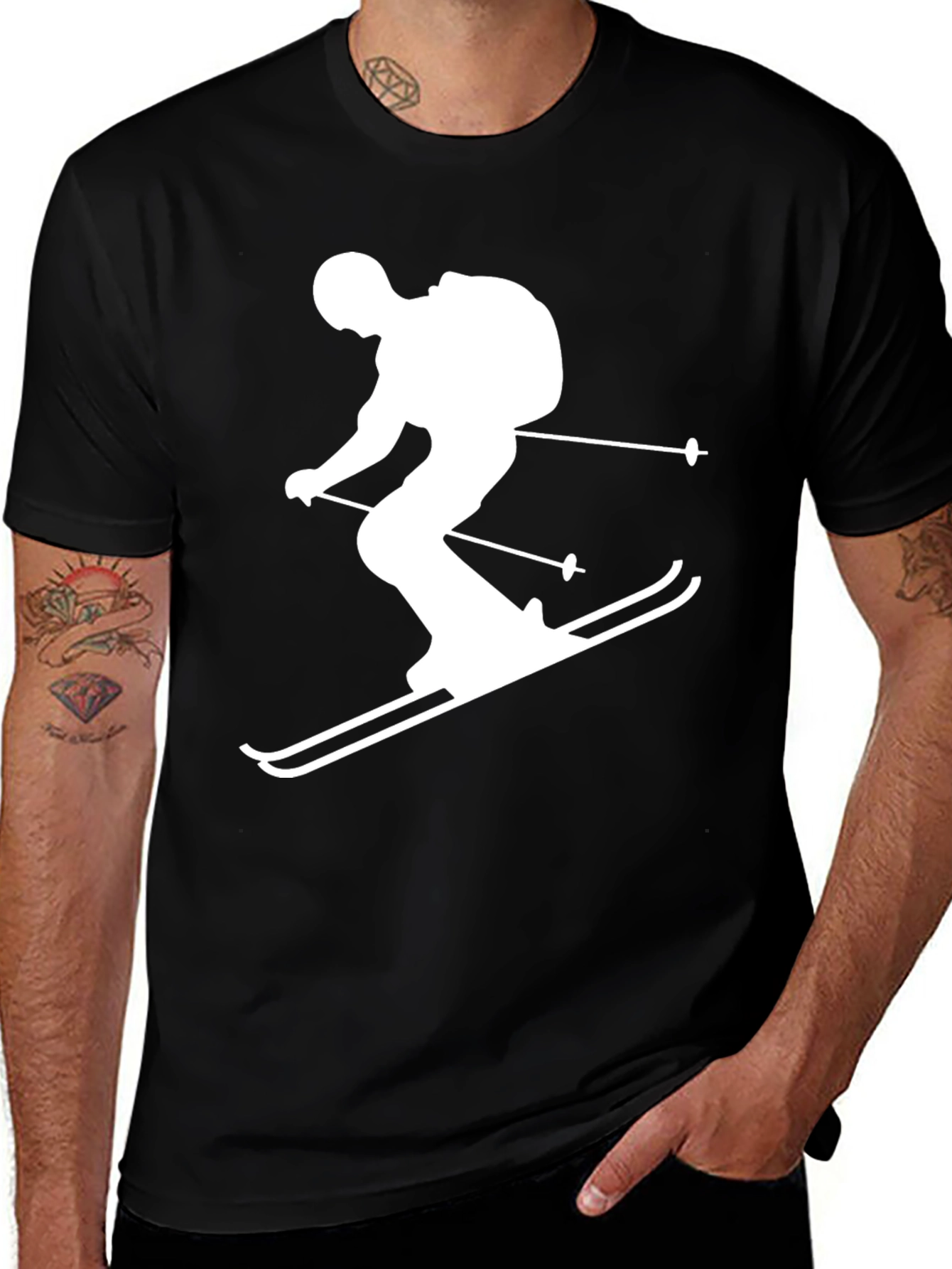 Variant 14 of Skier Silhouette Graphic Tee - Black Cotton Blend