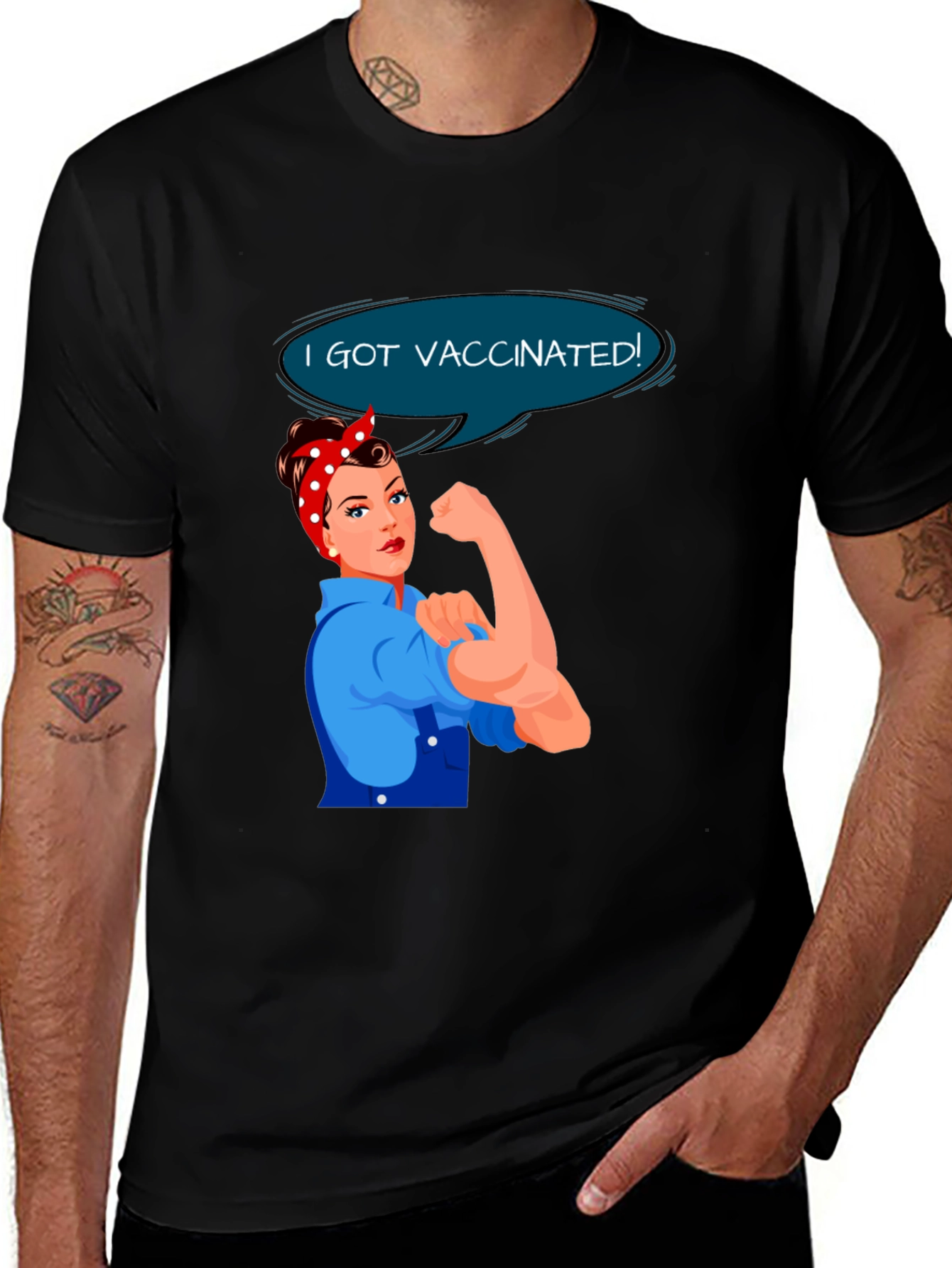 Variant 22 of Vaccinated Rosie the Riveter T-Shirt - Black