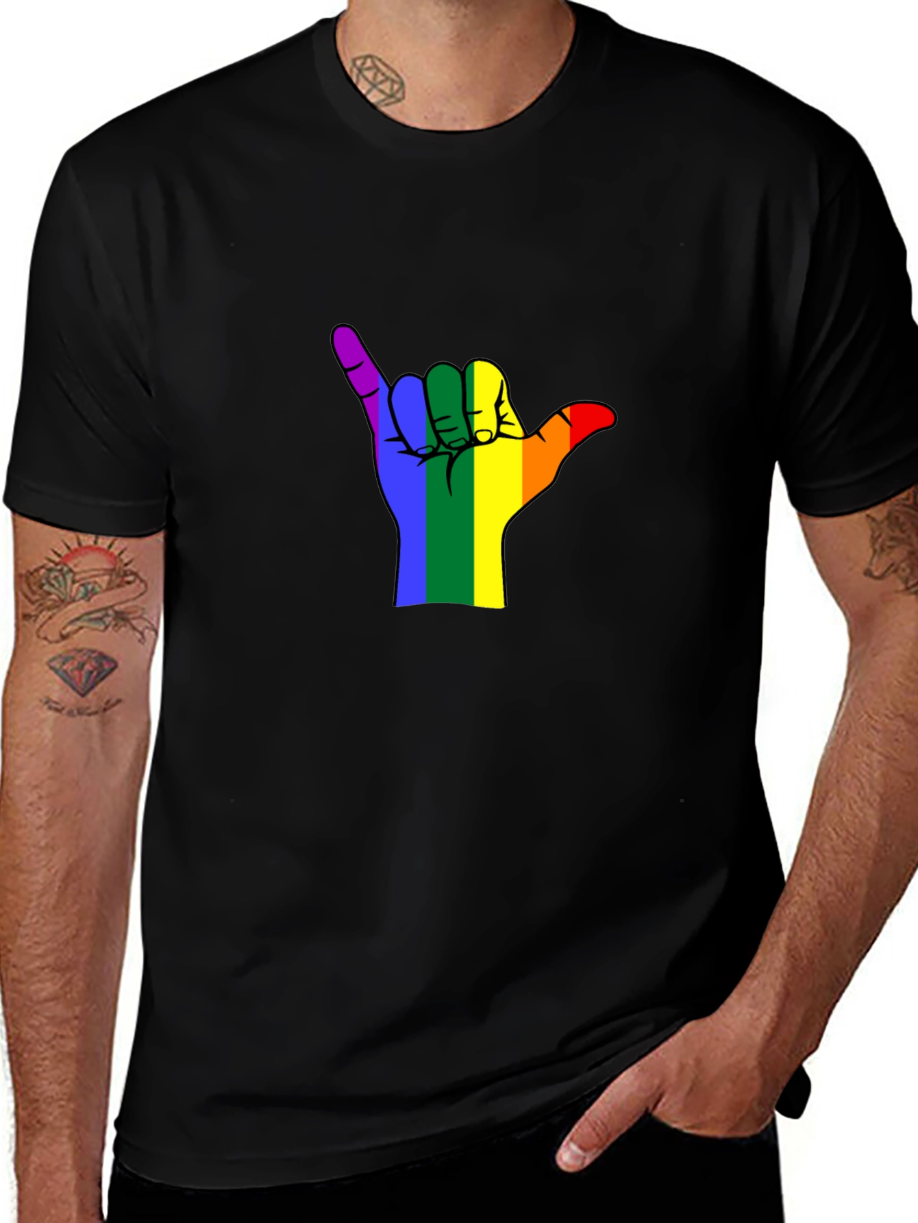 Rainbow Hang Loose Graphic Tee - Pride LGBTQ+ Support
