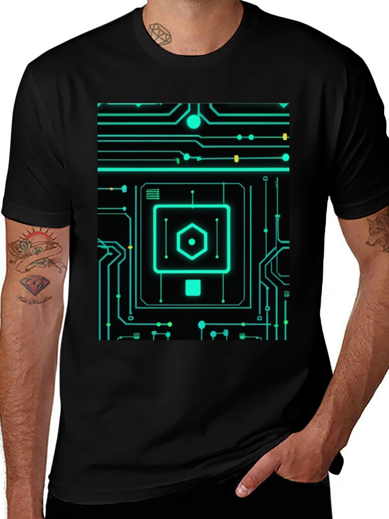 Variant 10 of Tech Circuit Board Graphic Black T-Shirt