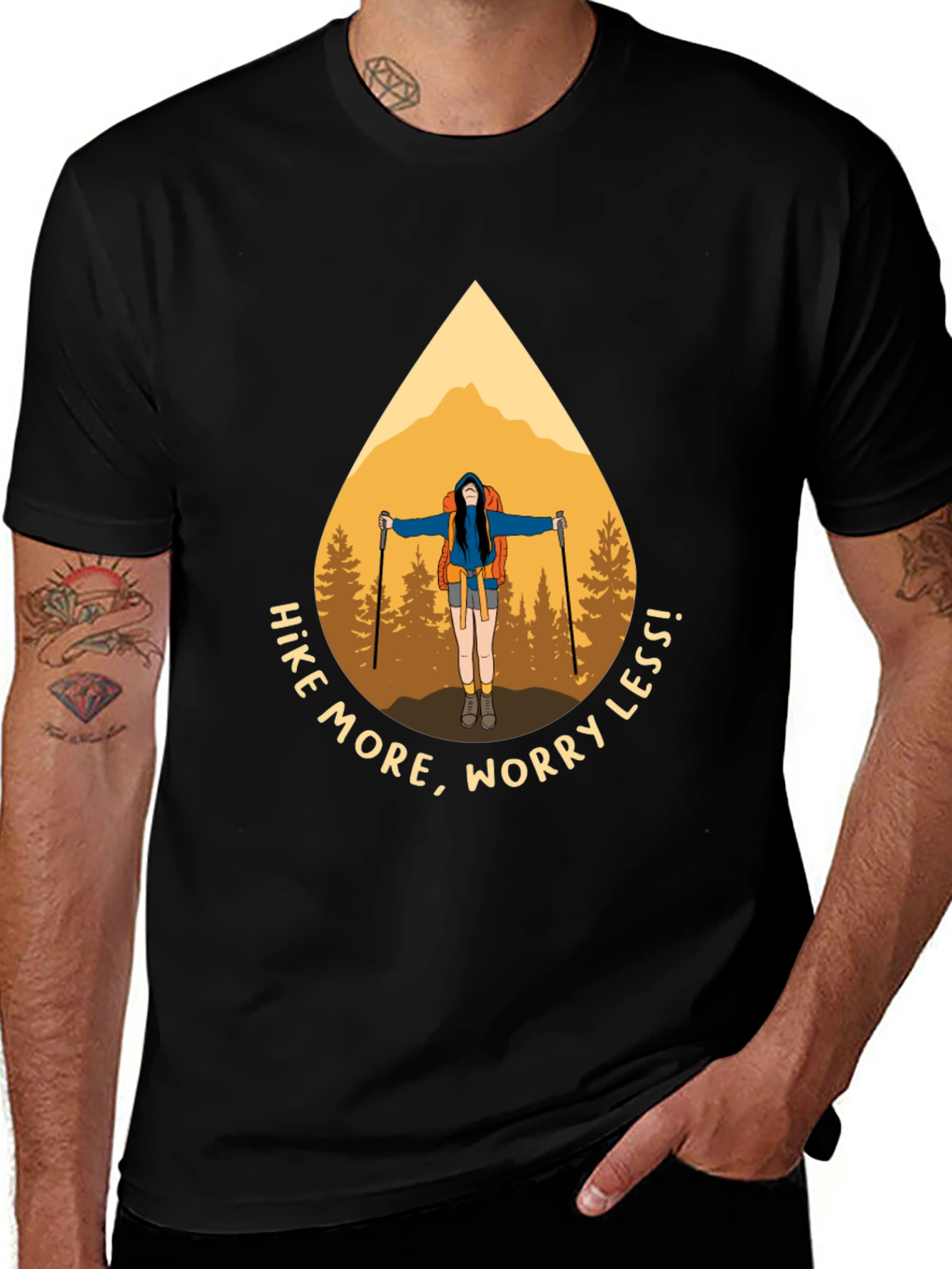 Variant 26 of Hike More, Worry Less Black Graphic Tee