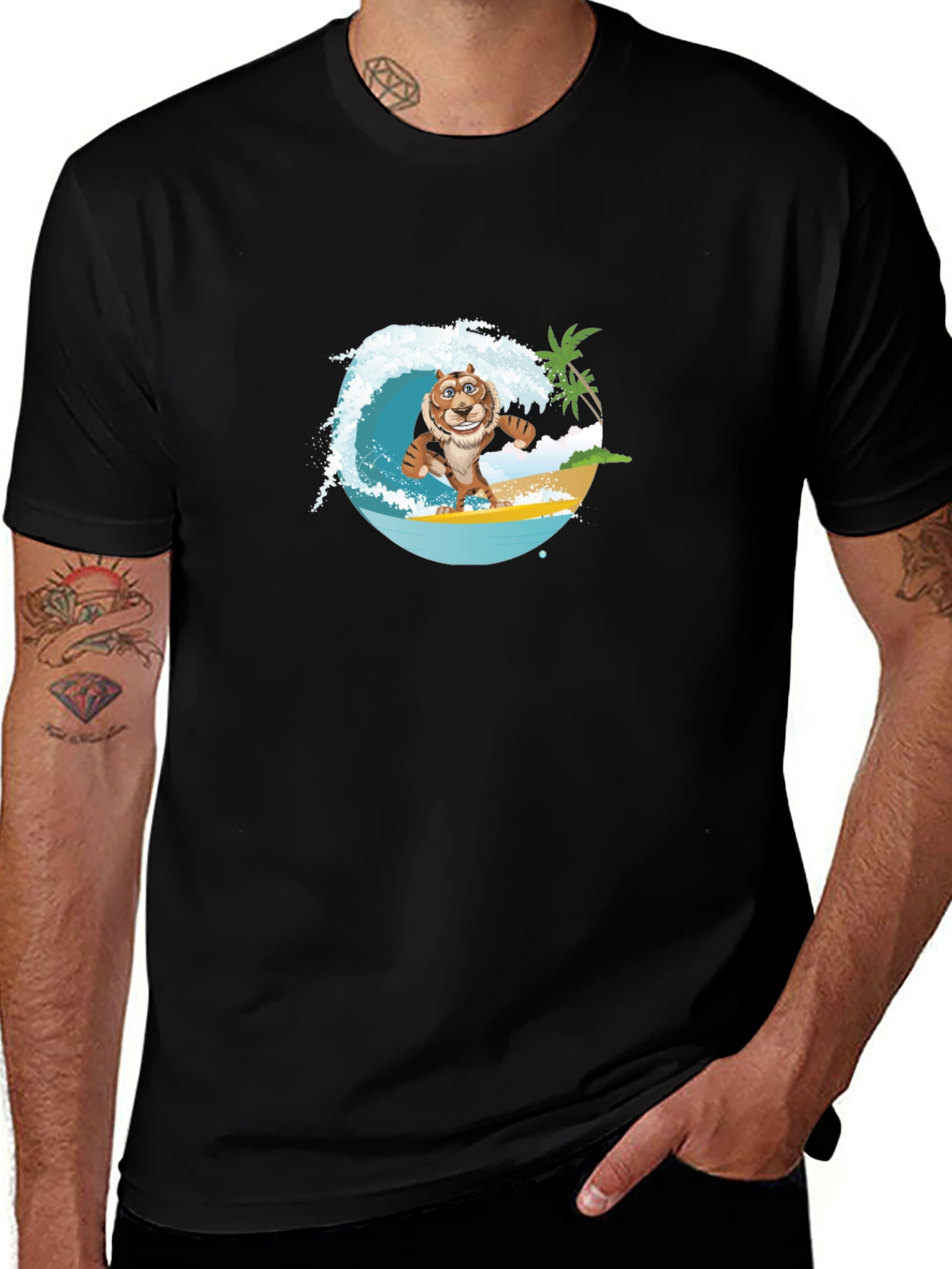 Variant 13 of Surfing Tiger Graphic Tee - Black