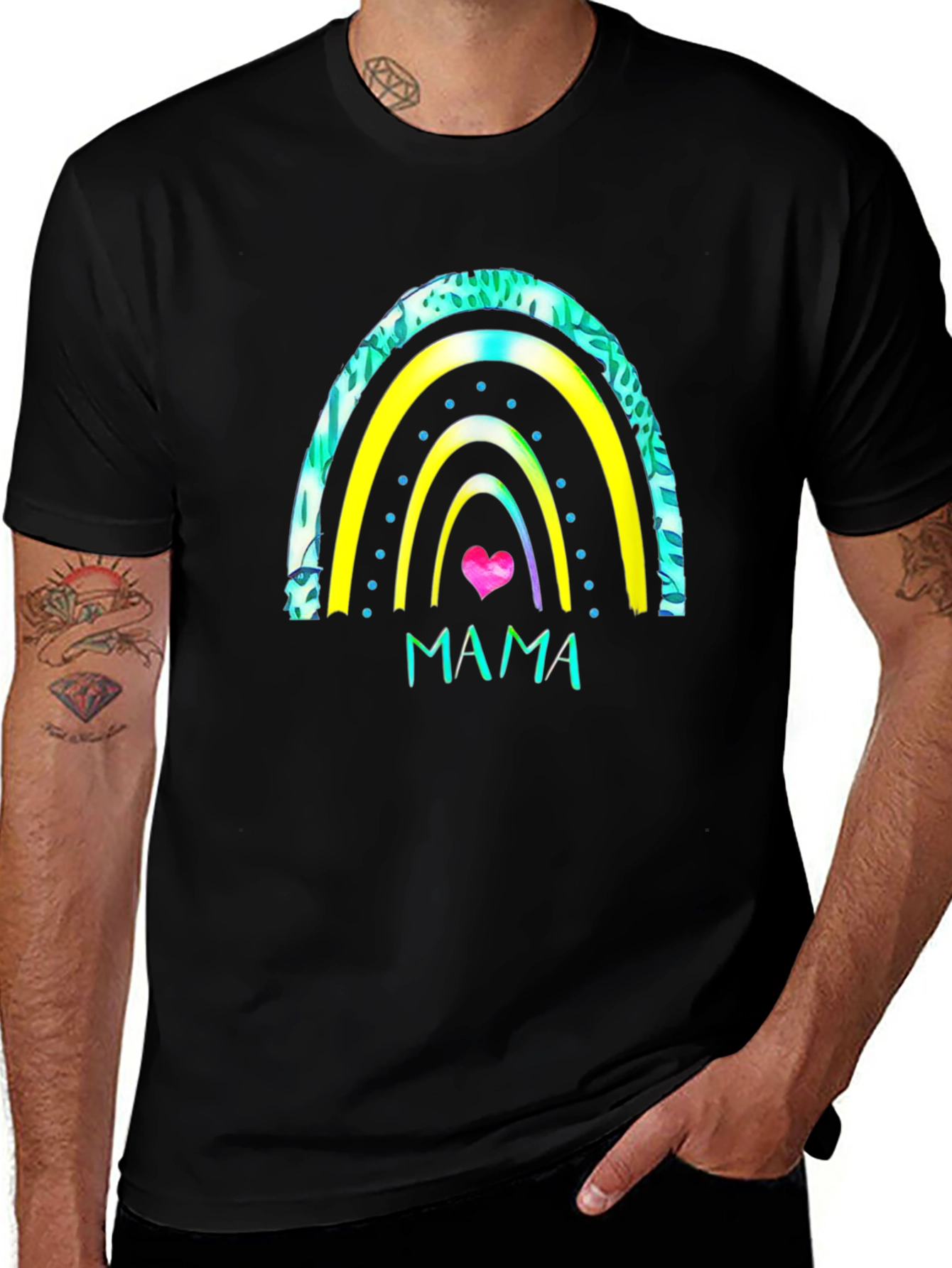 Mama Rainbow Heart T-Shirt - Black