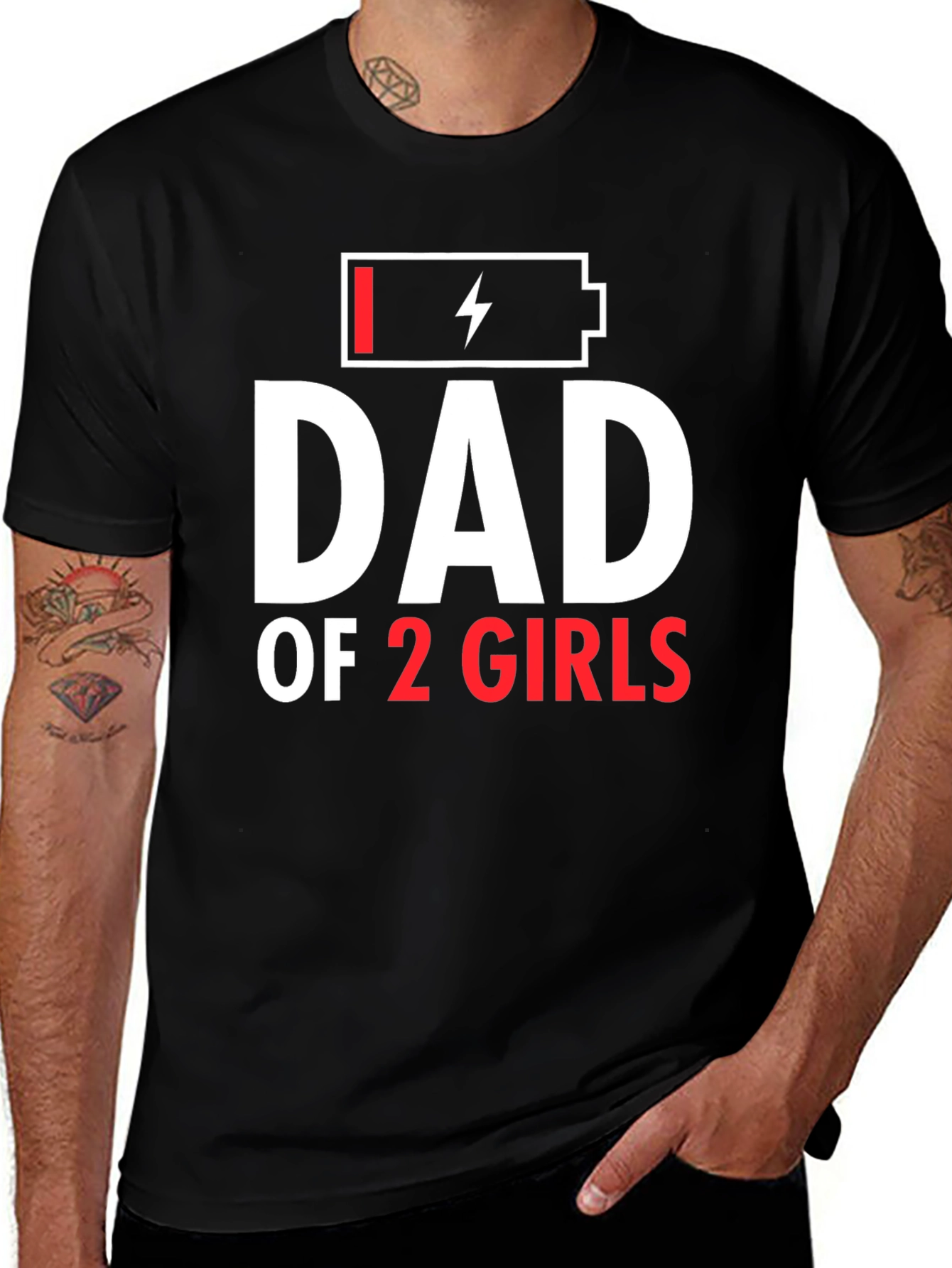 Dad of 2 Girls T-Shirt Low Battery Funny Father's Day Gift