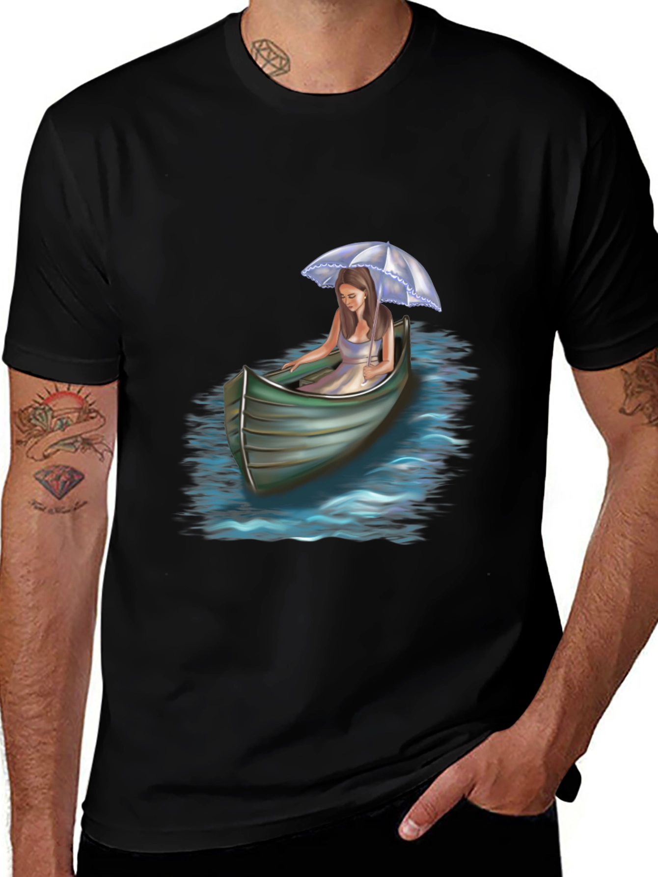 Variant 3 of Woman in Boat Graphic Tee - Black