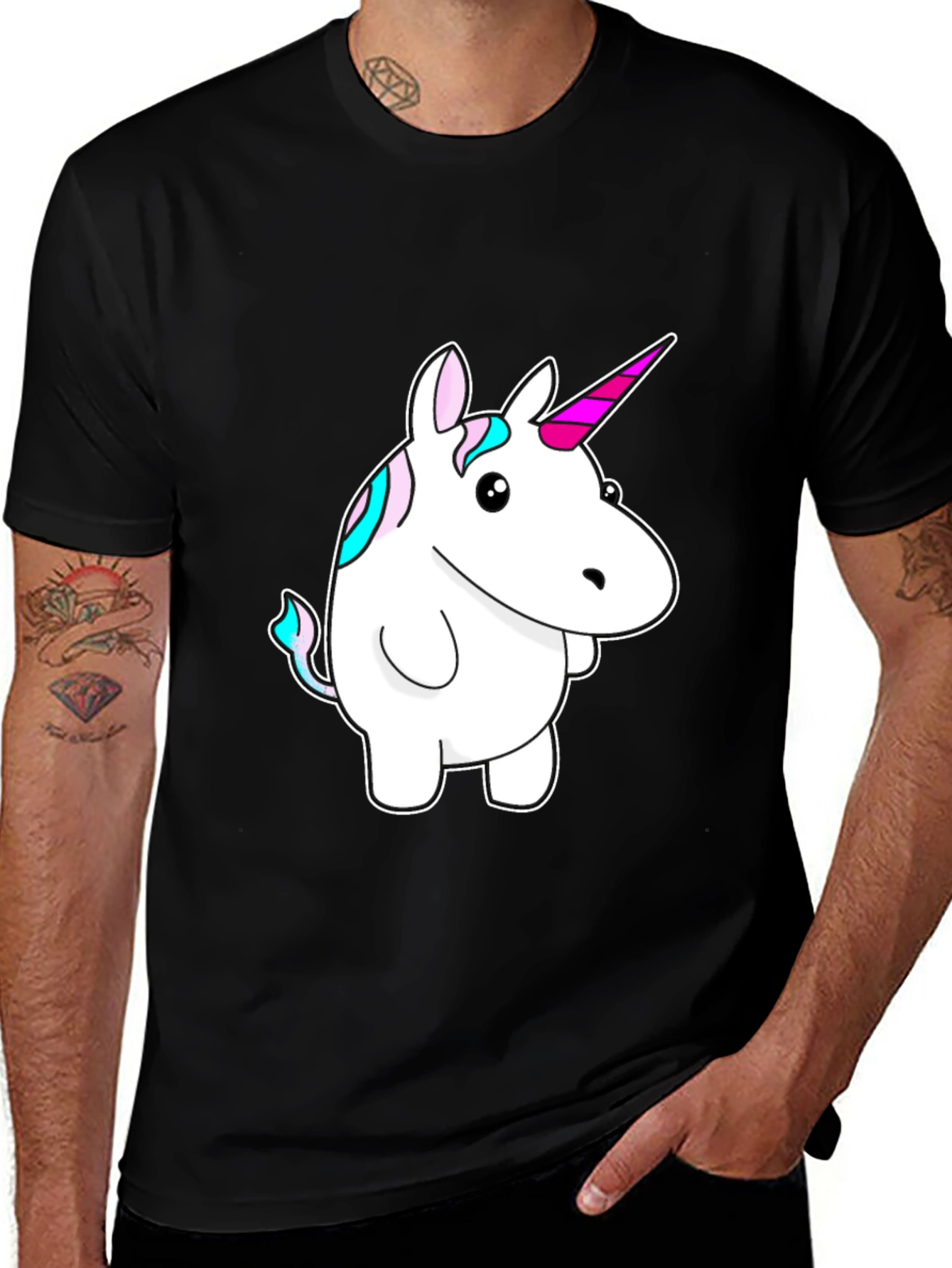 Variant 16 of Unicorn Cartoon Graphic Print Black T-Shirt