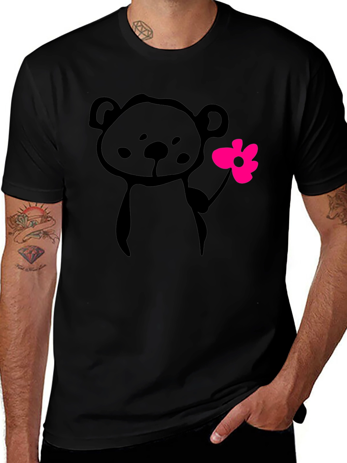 Variant 19 of Cute Bear Flower Graphic Tee - Soft Cotton Blend