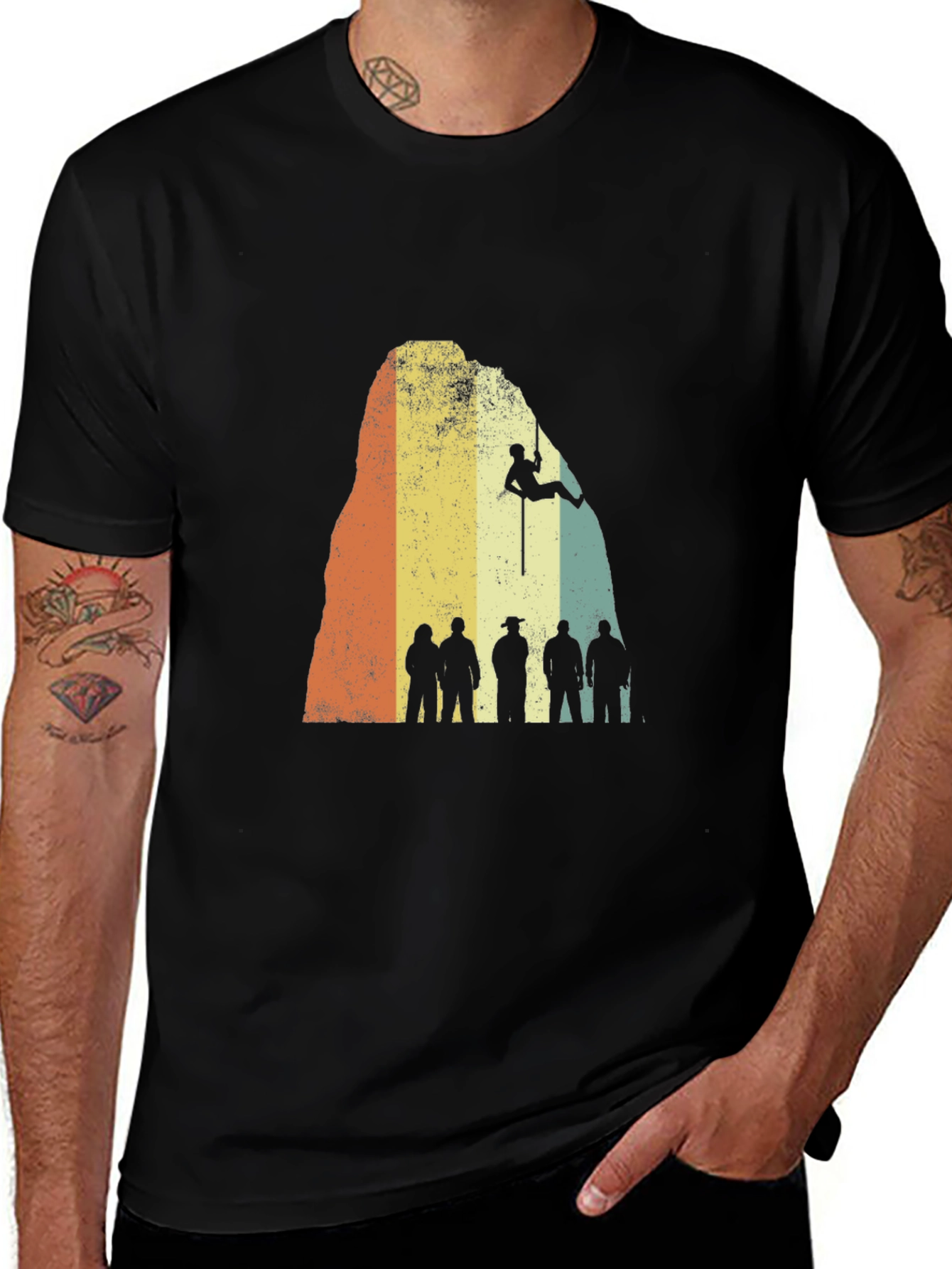Variant 15 of Retro Rock Climbing Silhouette Black T-Shirt
