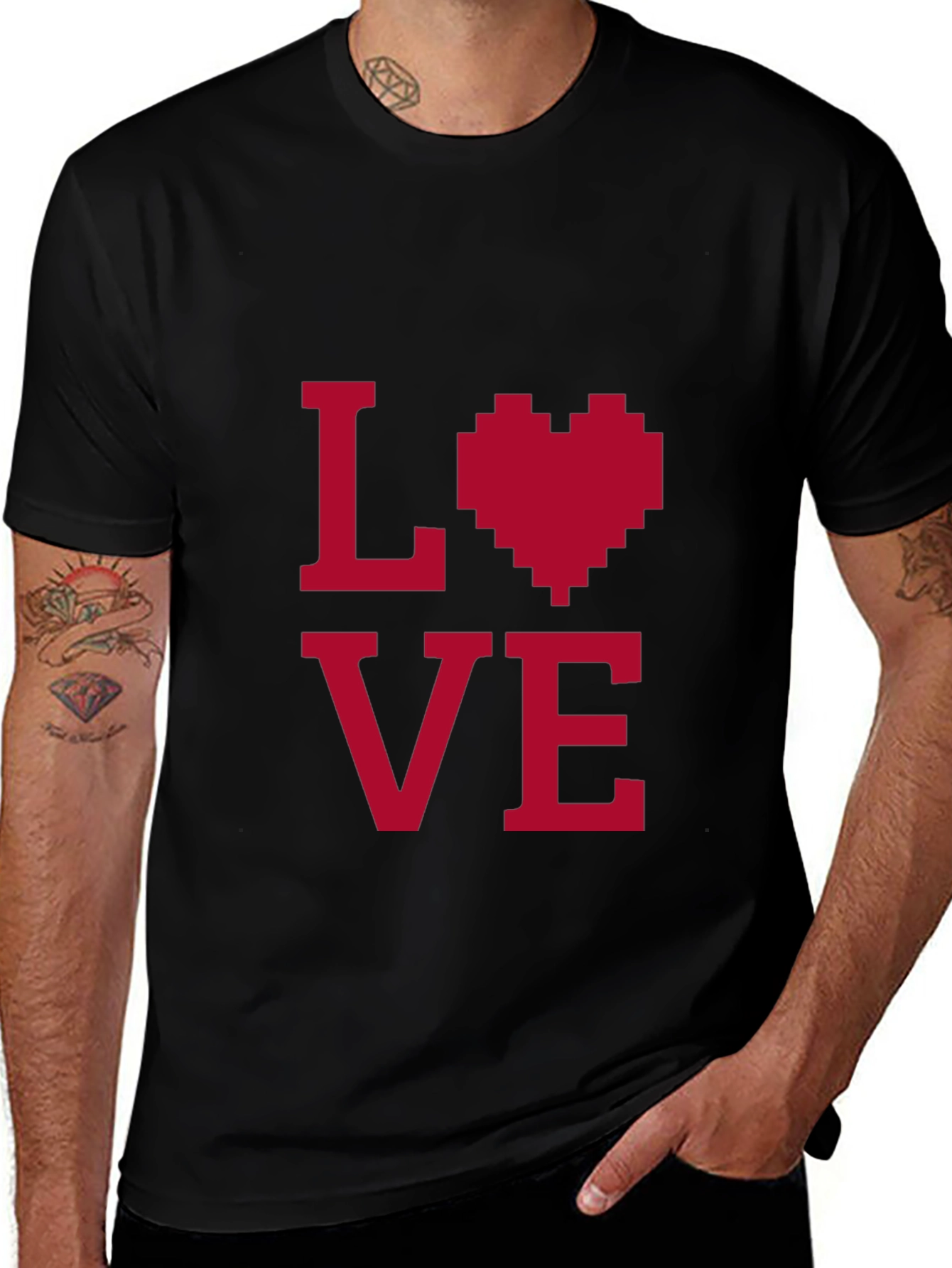 Variant 21 of Love Pixel Heart Graphic Tee - Black