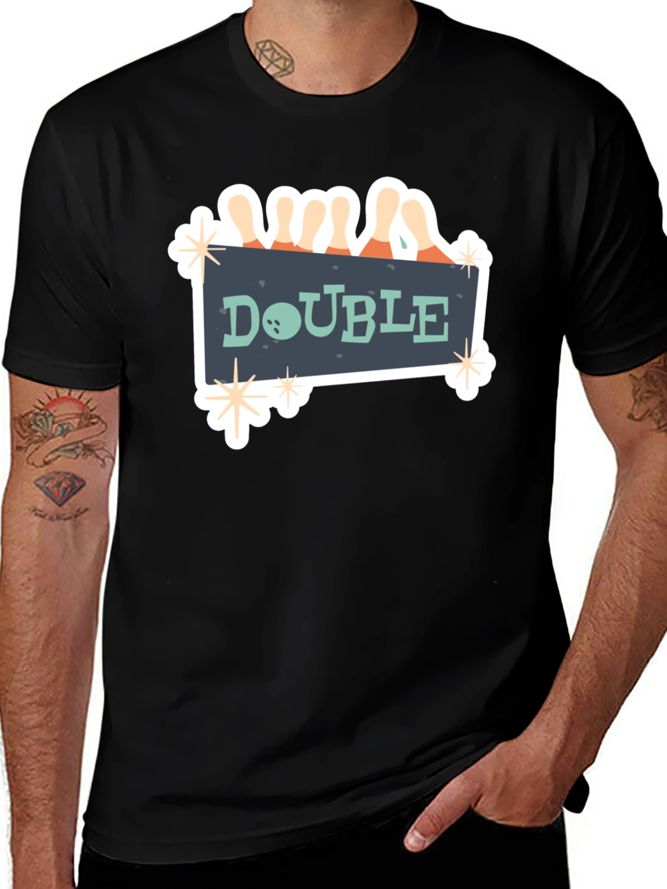 Variant 11 of Double Bowling Strike Graphic Tee - Black