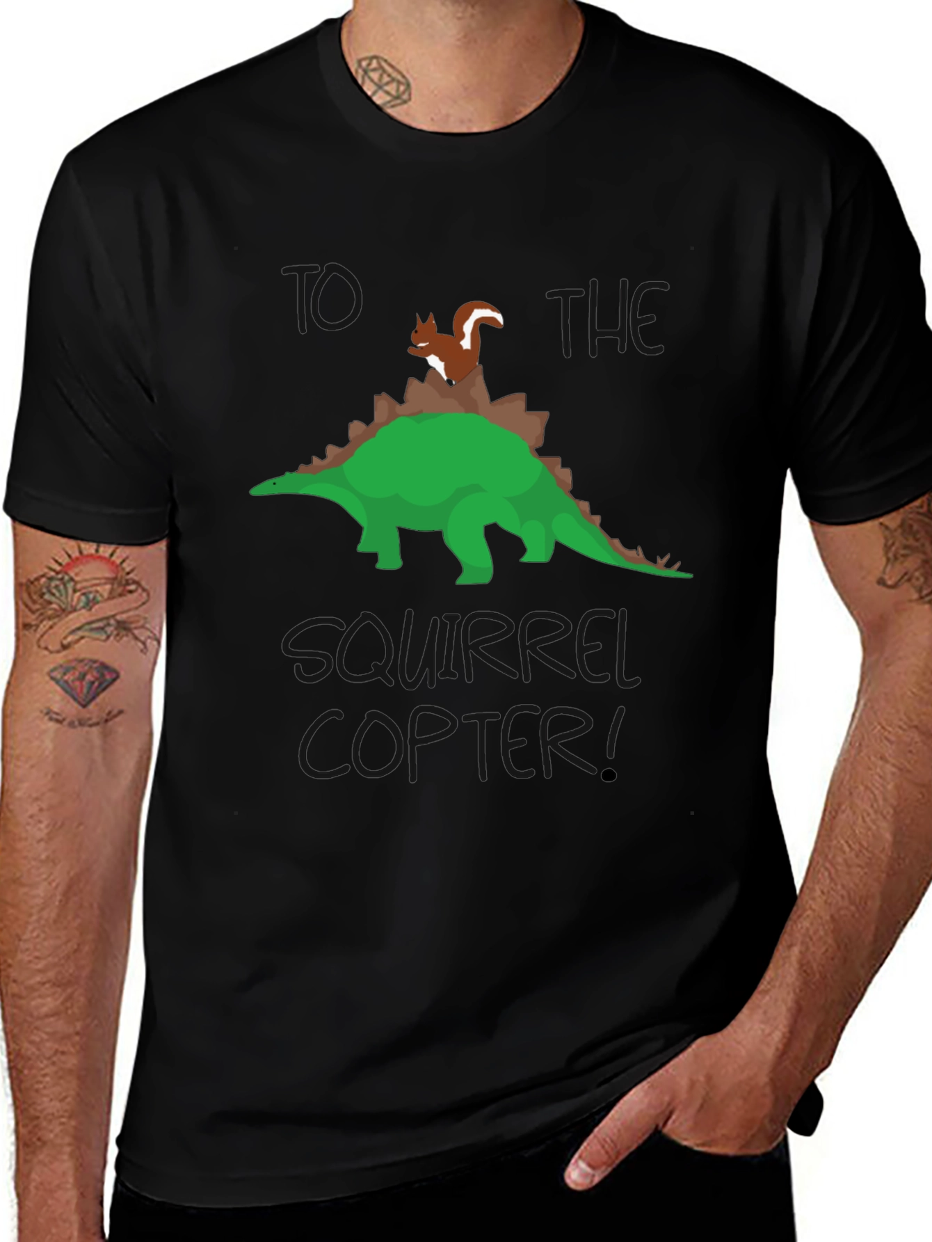 Squirrel Stegosaurus Black T-Shirt
