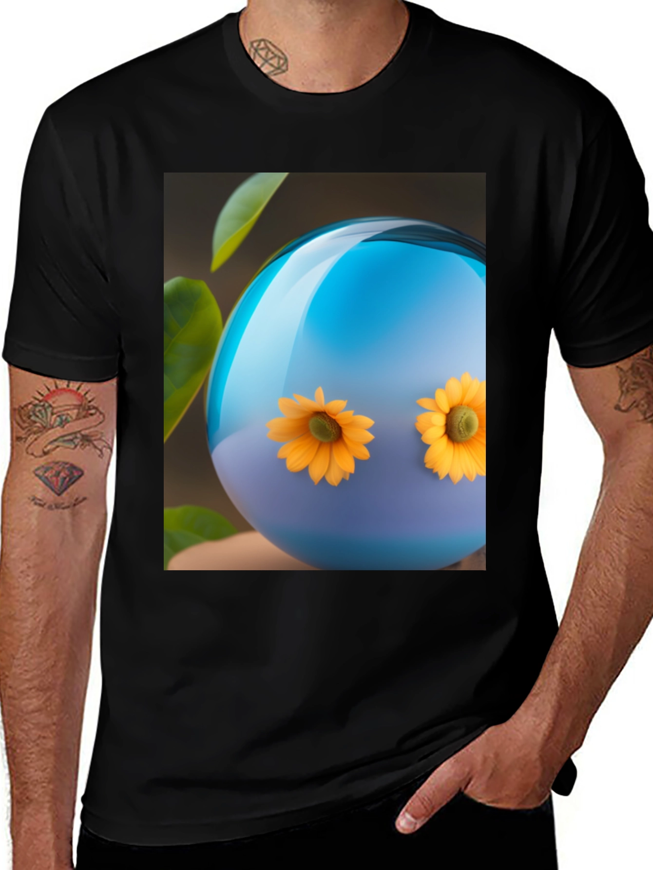 Variant 4 of Sunflower Orb Black T-Shirt - Unique Graphic Tee