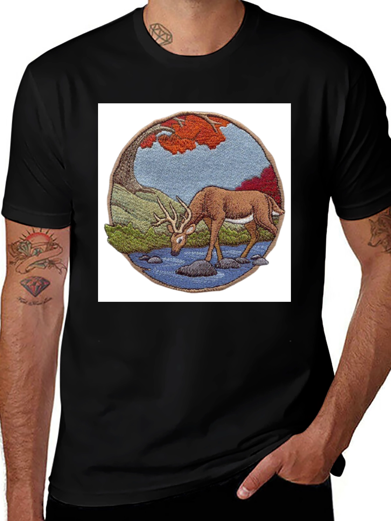 Variant 9 of Deer Scene Black T-Shirt