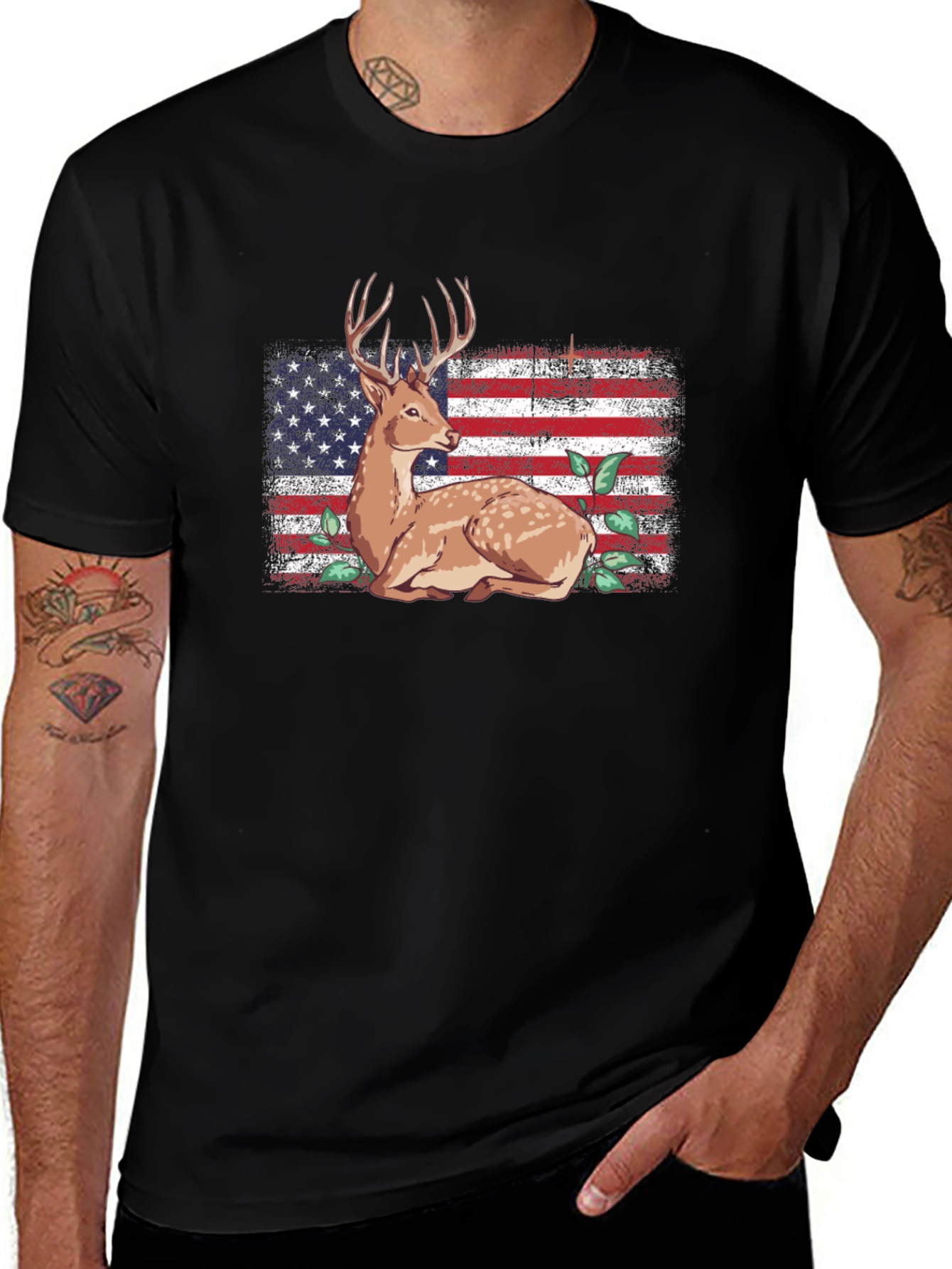 Variant 18 of Deer American Flag Graphic T-Shirt