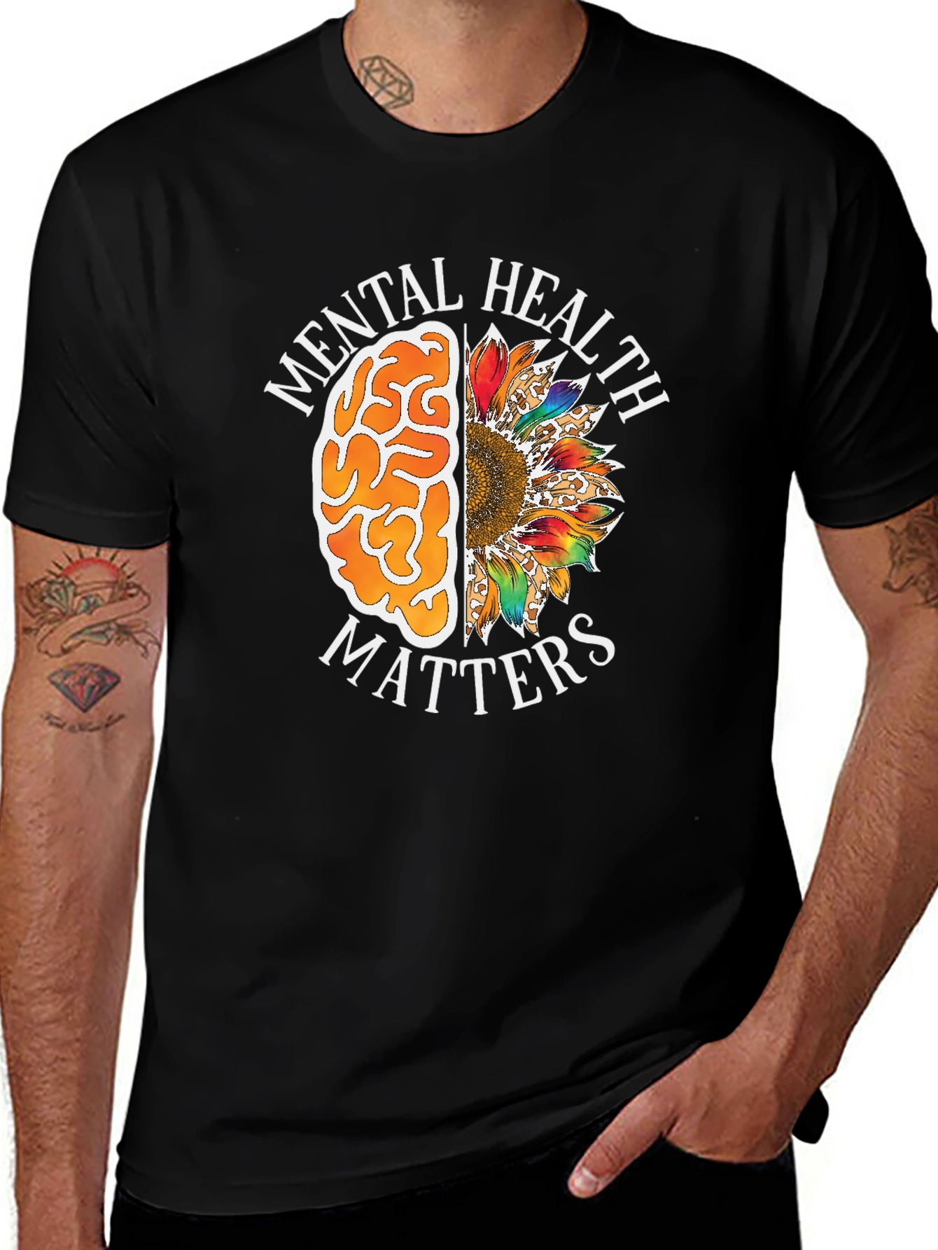 Variant 18 of Mental Health Matters Brain Sunflower Graphic Tee