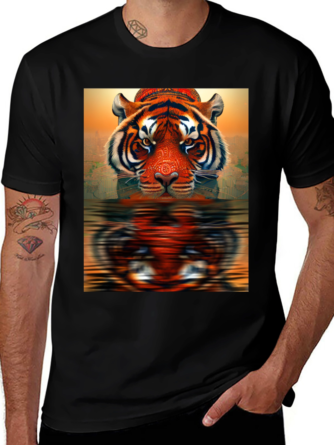 Variant 18 of Tiger Reflection Graphic Tee - Black Cotton T-Shirt