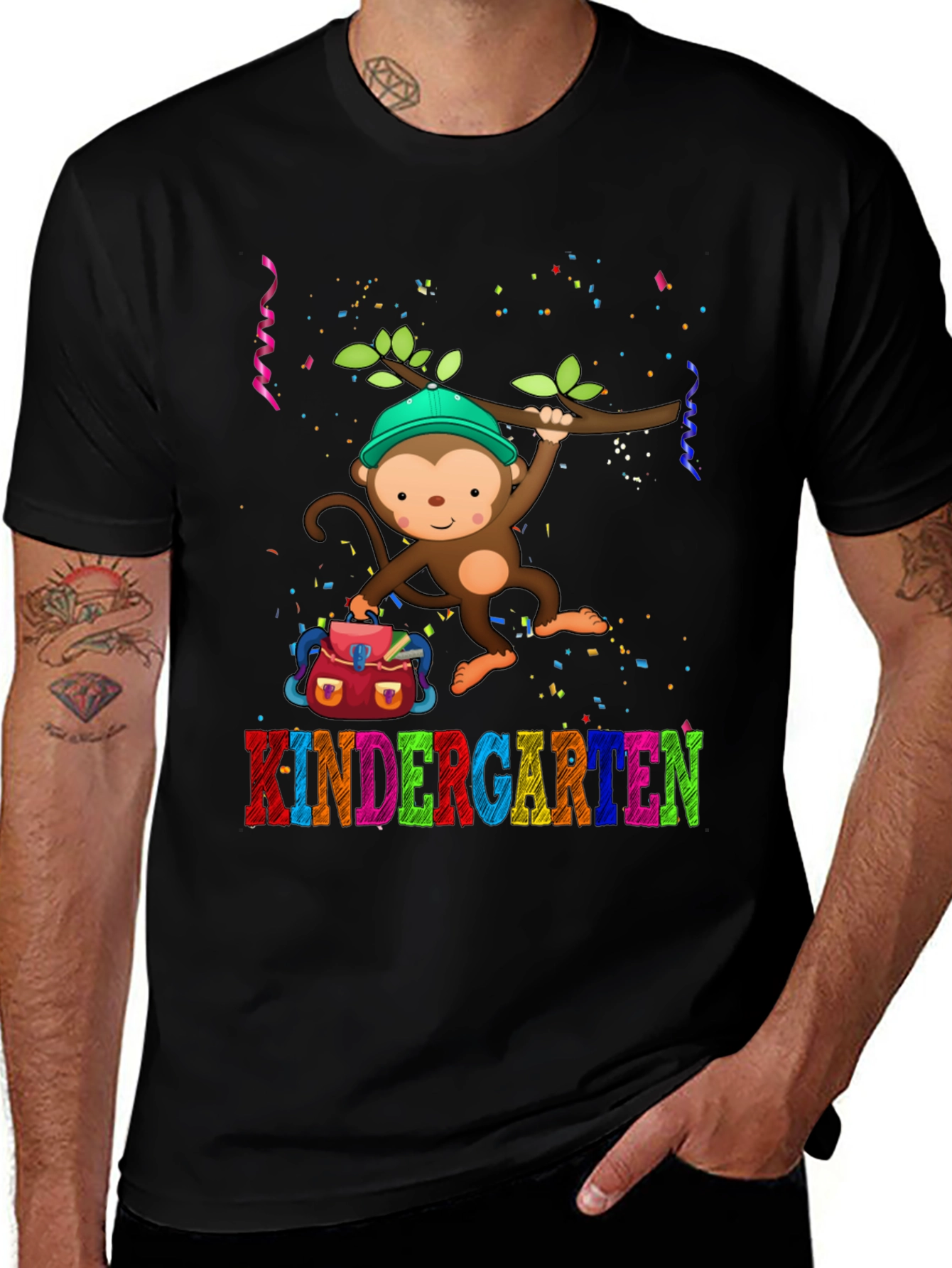 Black Kindergarten Monkey T-Shirt - Back to School main image