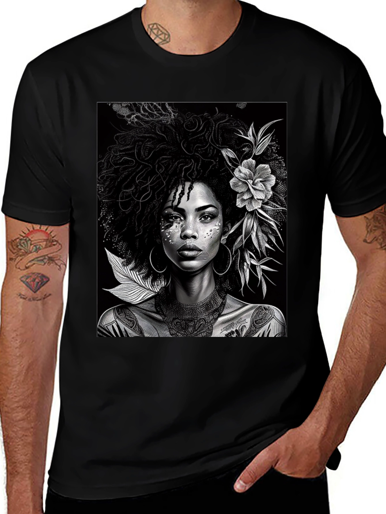 Variant 16 of Woman Portrait Graphic Tee - Elegant Black T-Shirt