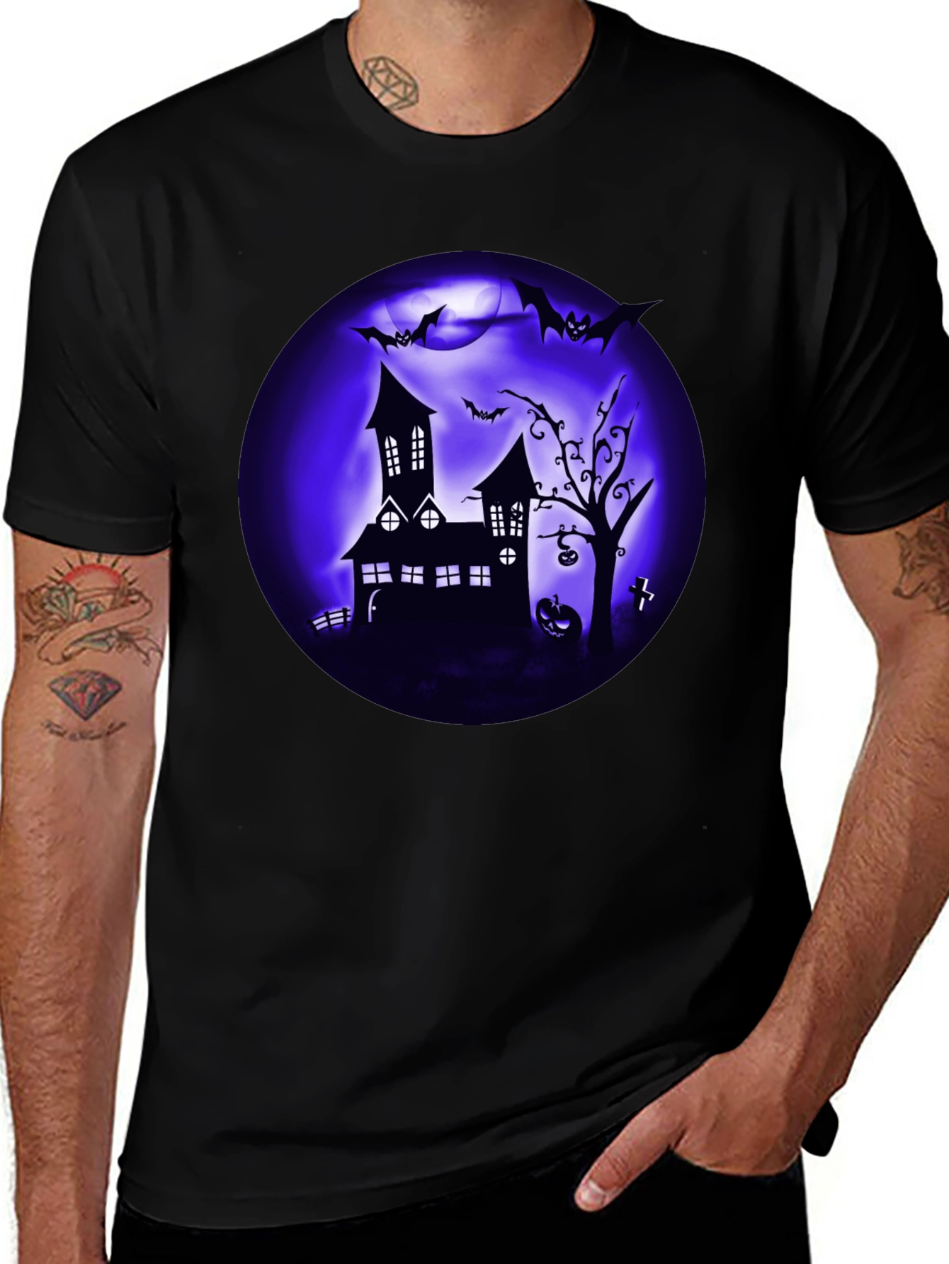 Variant 11 of Spooky Halloween T-Shirt, Haunted House Design