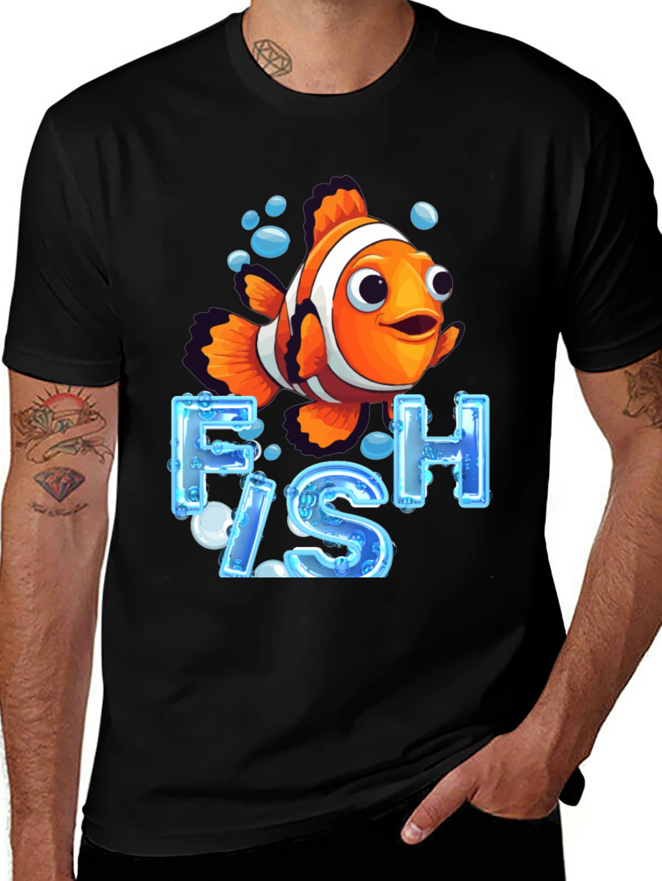 Black Clownfish Graphic T-Shirt - Ocean Life Design main image