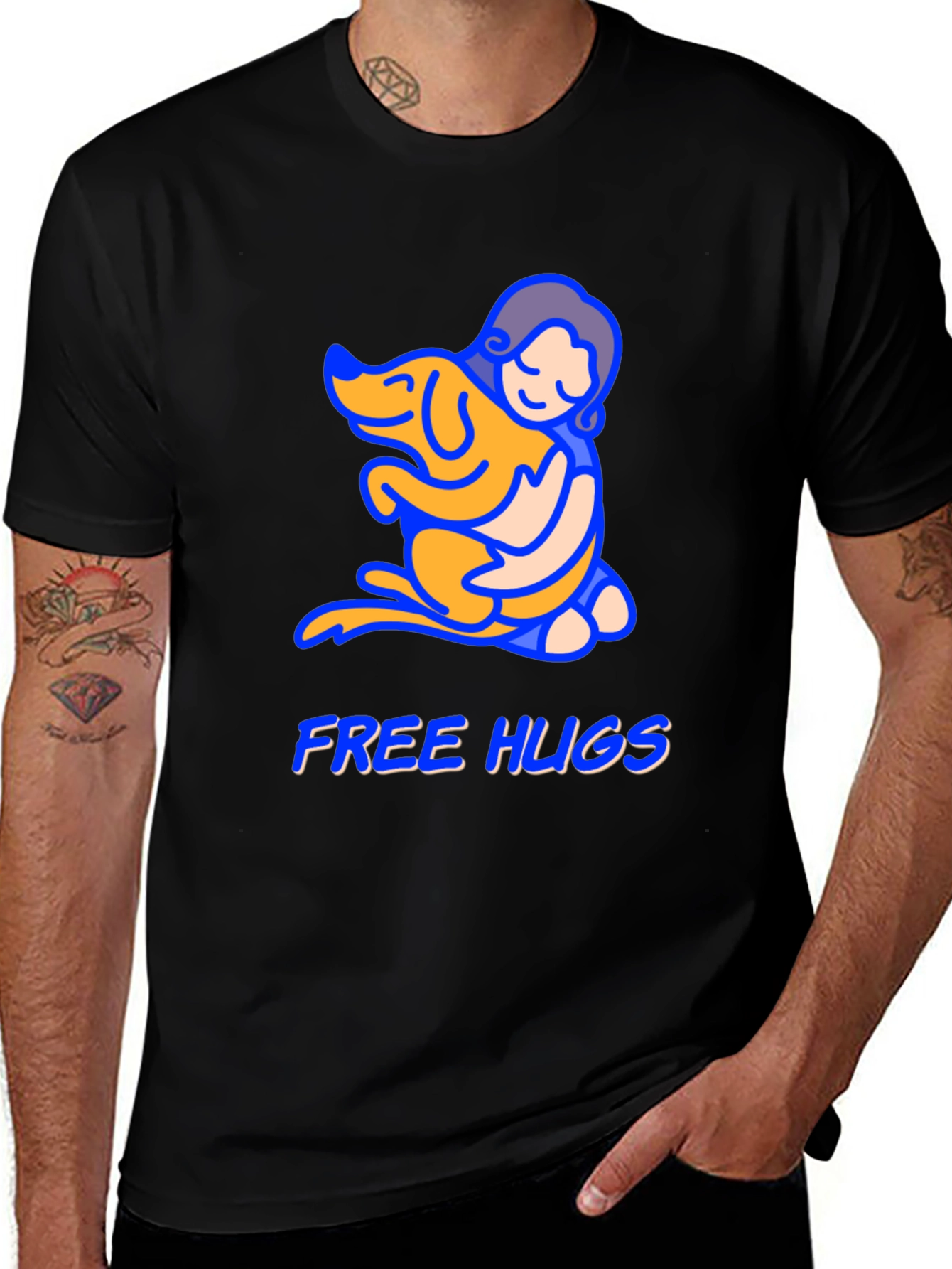 Free Hugs T-Shirt - Dog and Person Design