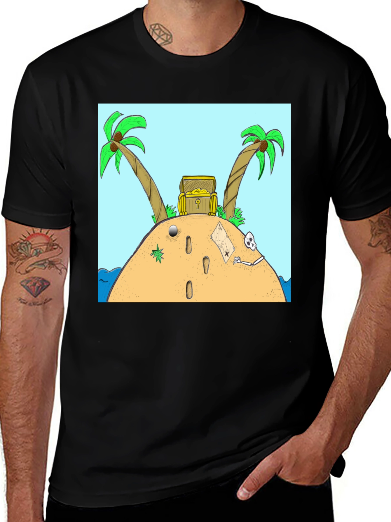 Variant 19 of Island Treasure Chest Graphic Tee - Black Cotton Blend